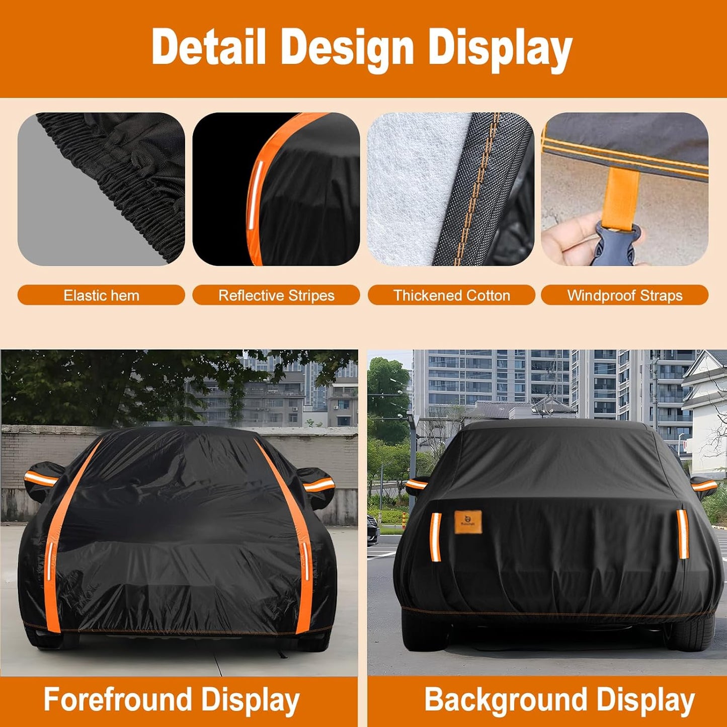 Car Cover Waterproof All Weather for SUV Automobiles UV Protection Snowproof Rain Sun with Door Zipper Full Exterior Outdoor Full Car Cover Universal Fit Up to 206"