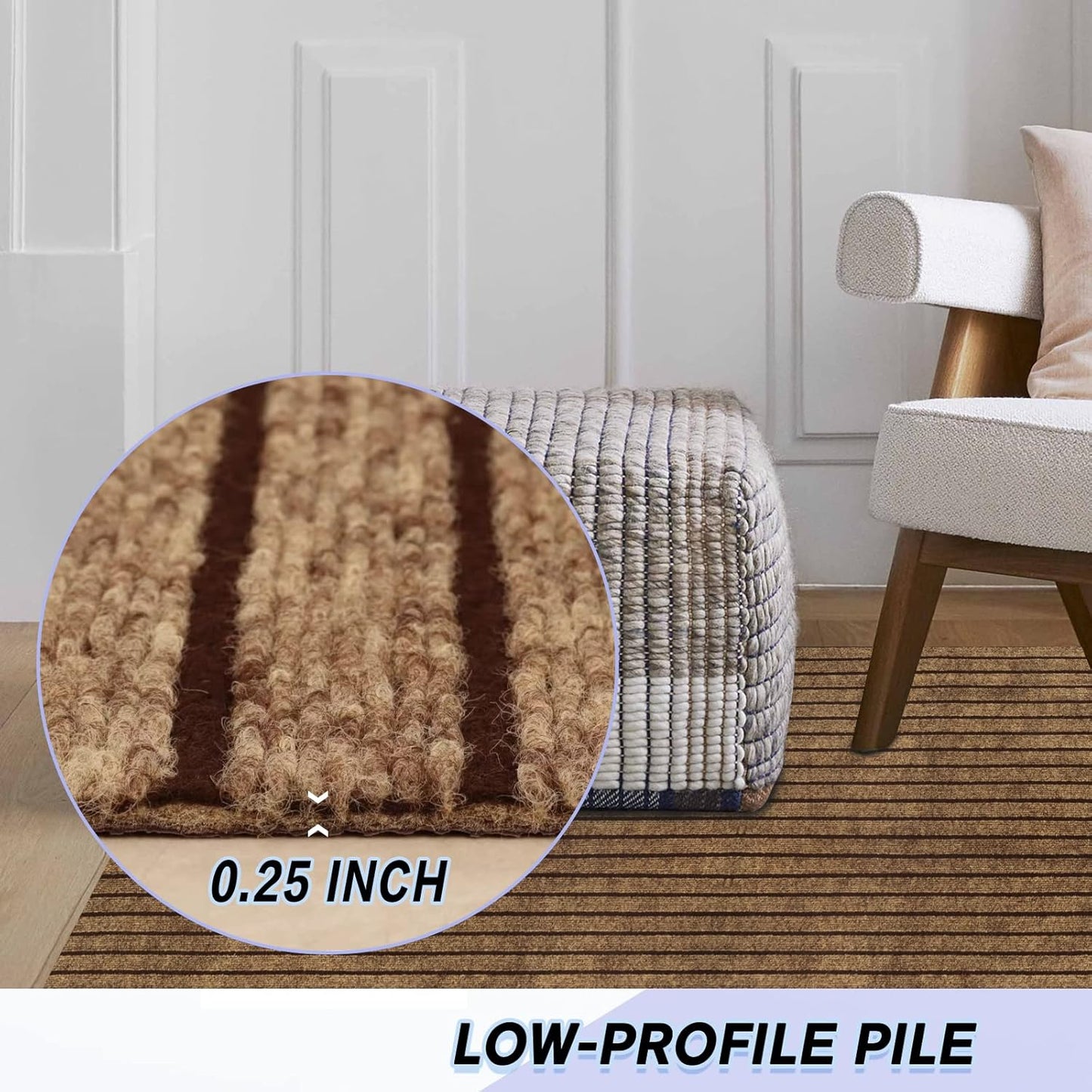 Custom Size Backed Non-Slip Area Rugs Runner, Easy Clean, Waterproof Runner Rugs for Hallway Entryway, Kitchen, Laundry, 4FT x 13FT, Brown Stripe
