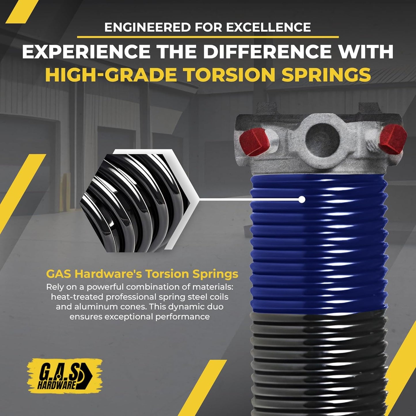 Garage Door Torsion Springs 262x2x33.5 Includes 1” Steel Bearing, Gloves, and Winding Bars for Left and Right Side of Garage Door Precision E-Coating 5-Year Warranty Minimum 30,000 Cycles (Pair)