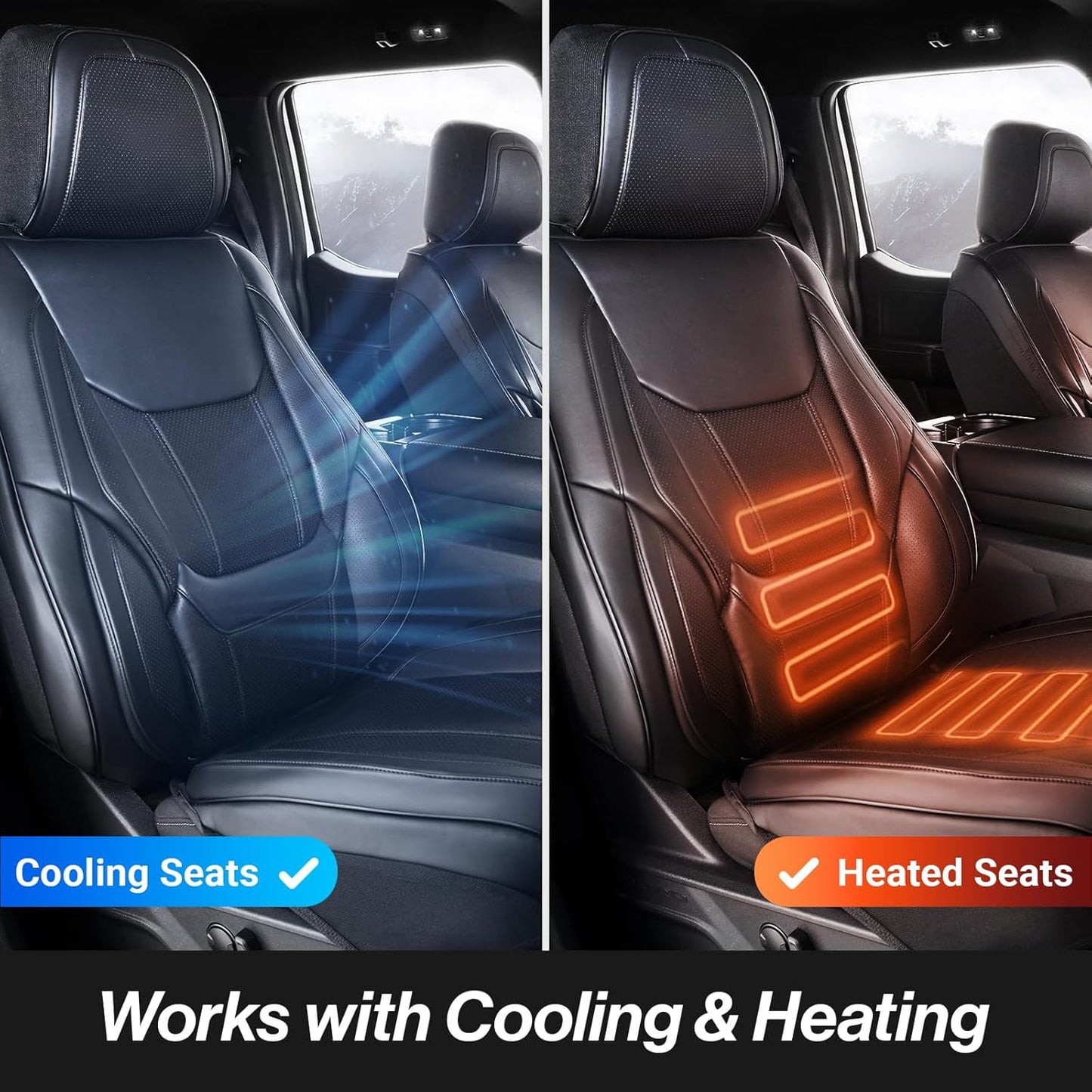 Coverland Custom Car Seat Covers Compatible with Colorado, Ram 1500, Canyon, Sierra 1500 - Premium Leather Non-Slip Waterproof Interior Protector Front Seat-Black [See Size Chart-Size A11]
