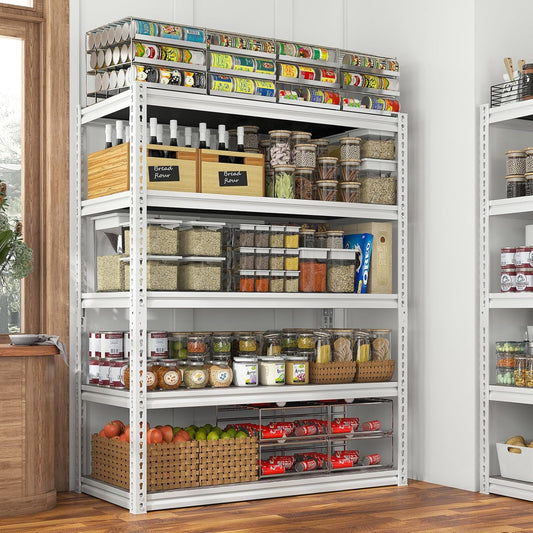 REIBII Garage Shelving 2500LBS Storage Shelves Adjustable Heavy Duty Shelving Metal Shelving 65.7" H Metal Shelves White Shelves for Pantry Kitchen 15.3" D x 33.8" W x 65.7" H