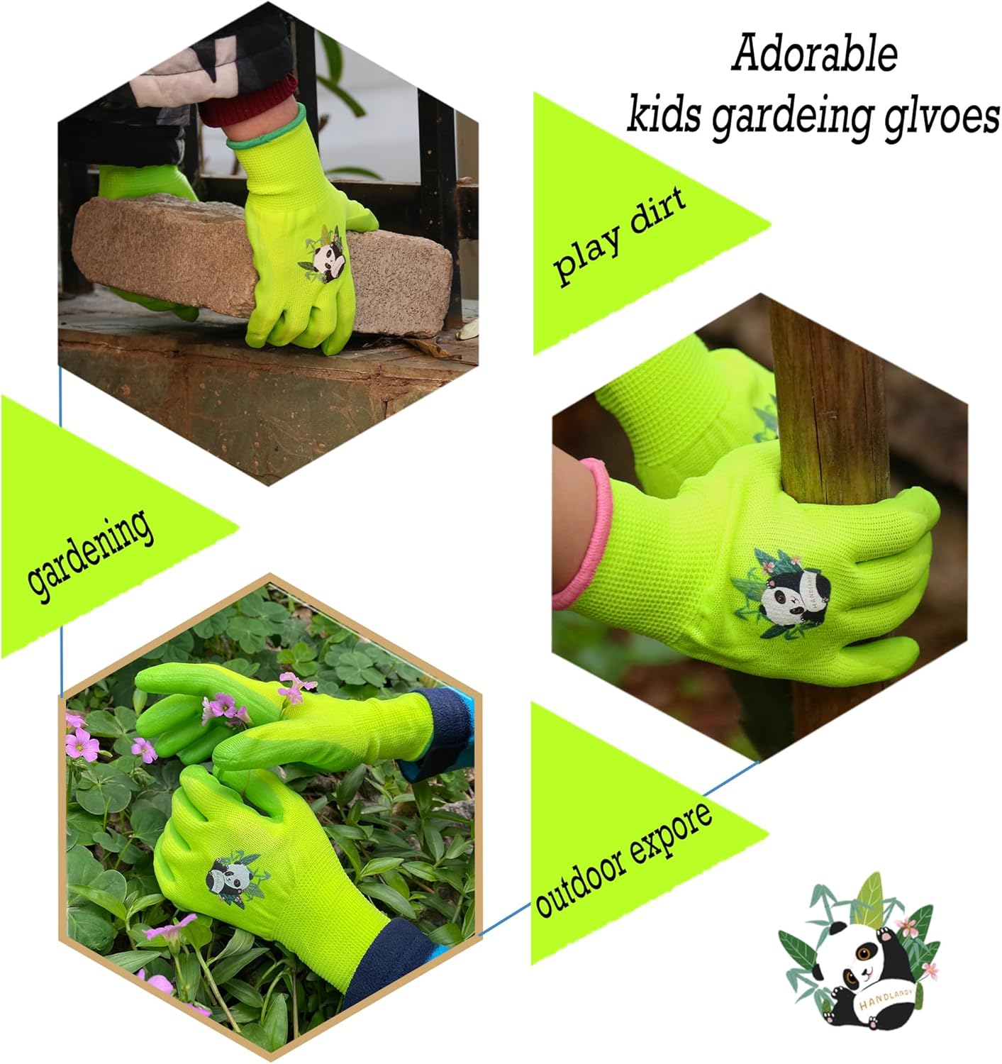HANDLANDY 2 Pairs Kids Gardening Gloves, Toddler Children Garden Yard Work Outdoor Playing Gloves, Rubber Coating, for Girls Boys Youth (Size XXL, Green)