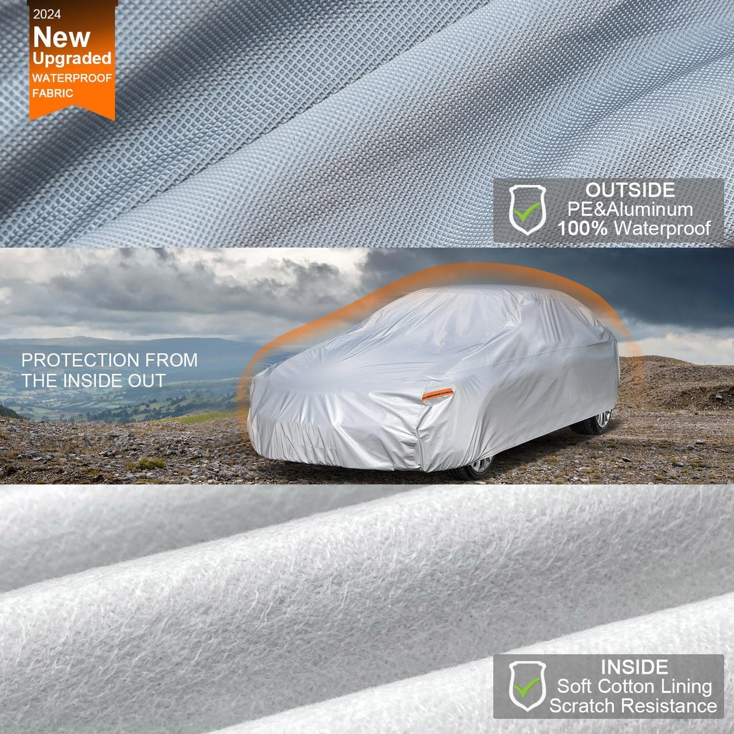 Kayme 6 Layers Car Cover Waterproof All Weather for Automobiles, Outdoor Full Cover Rain Sun UV Protection, Universal Fit for Porsche 911 996 997 991 992, Chevrolet Corvette, Acura NSX (178-185 inch)