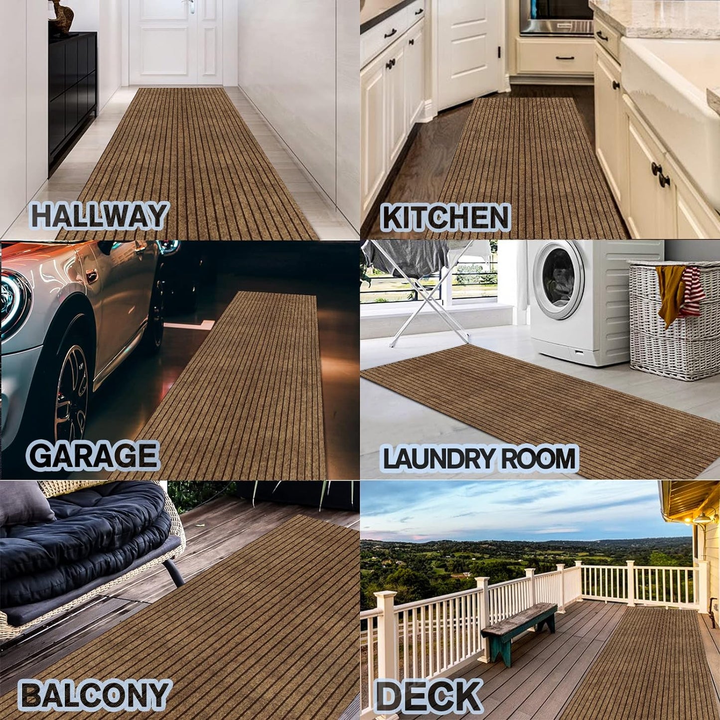 Custom Size Backed Non-Slip Area Rugs Runner, Easy Clean, Waterproof Runner Rugs for Hallway Entryway, Kitchen, Laundry, 2FT x 6FT, Brown Stripe