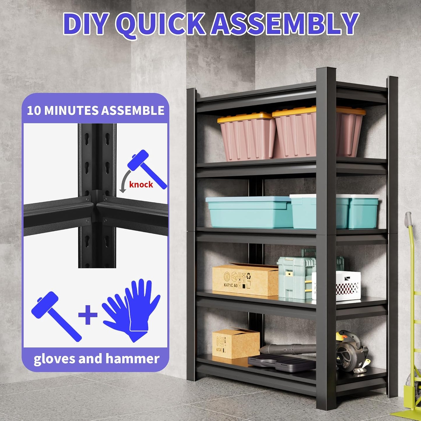 2 Set Garage Shelving Unit 72"H3000bls Heavy Duty Storage Shelves Easy Assembly 5 Tier Adjustable Metal Steel Utility Shelf Rack Storage Organize for Tools Garage,Basement,Warehouse 16"*36"*72"