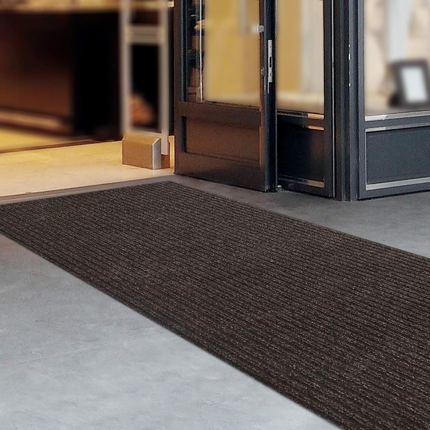 iCustomRug Spartan Weather Warrior Indoor/Outdoor Utility Ribbed Carpet Runner with Non-Slip Thermoplastic Rubber Backing, 3ft X 52ft in Brown
