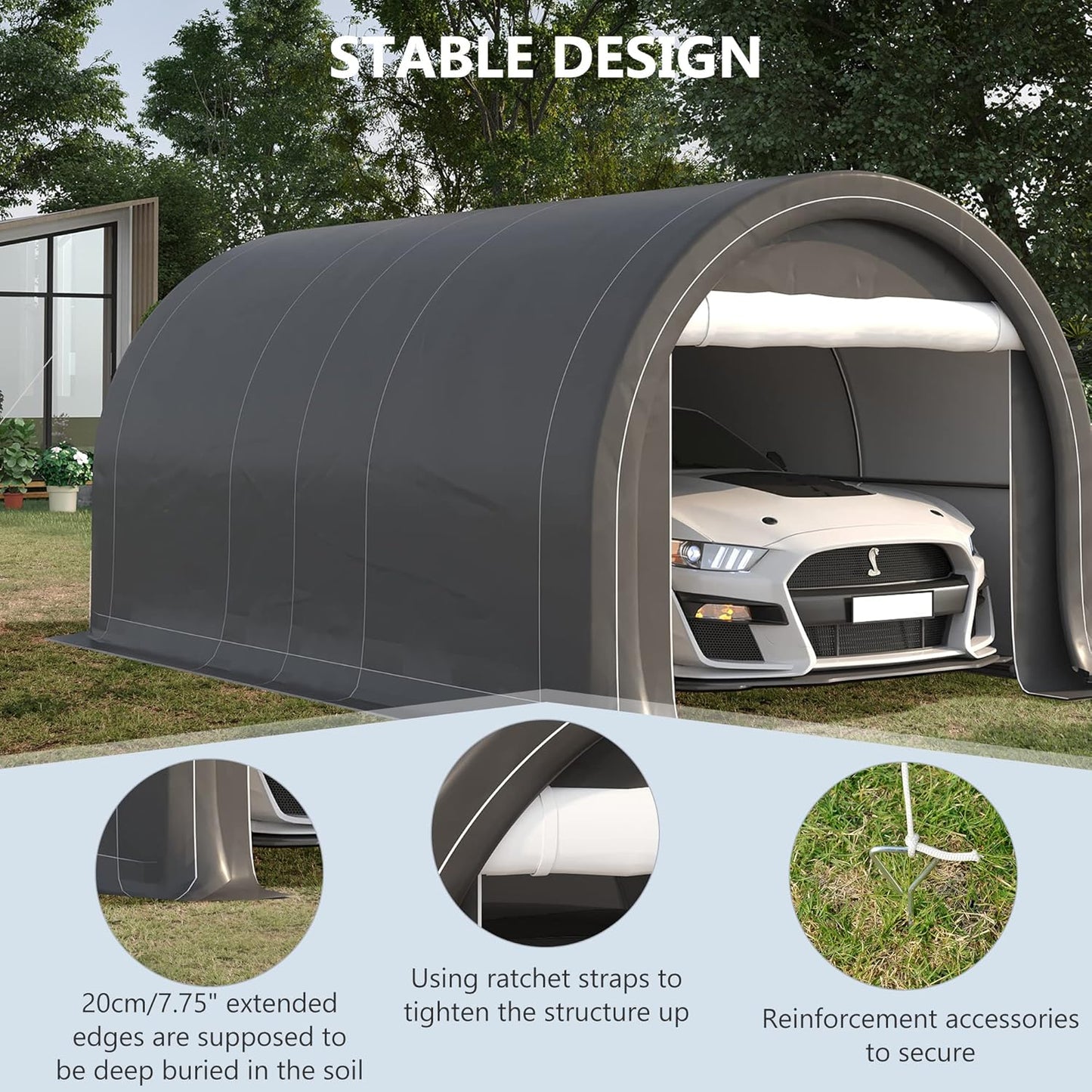 Outsunny 10' x 16' Carport, Heavy Duty Portable Garage Storage Tent with Large Zippered Door, Anti-UV PE Canopy Cover for Car, Truck, Boat, Motorcycle, Bike, Garden Tools, Outdoor Work, Gray