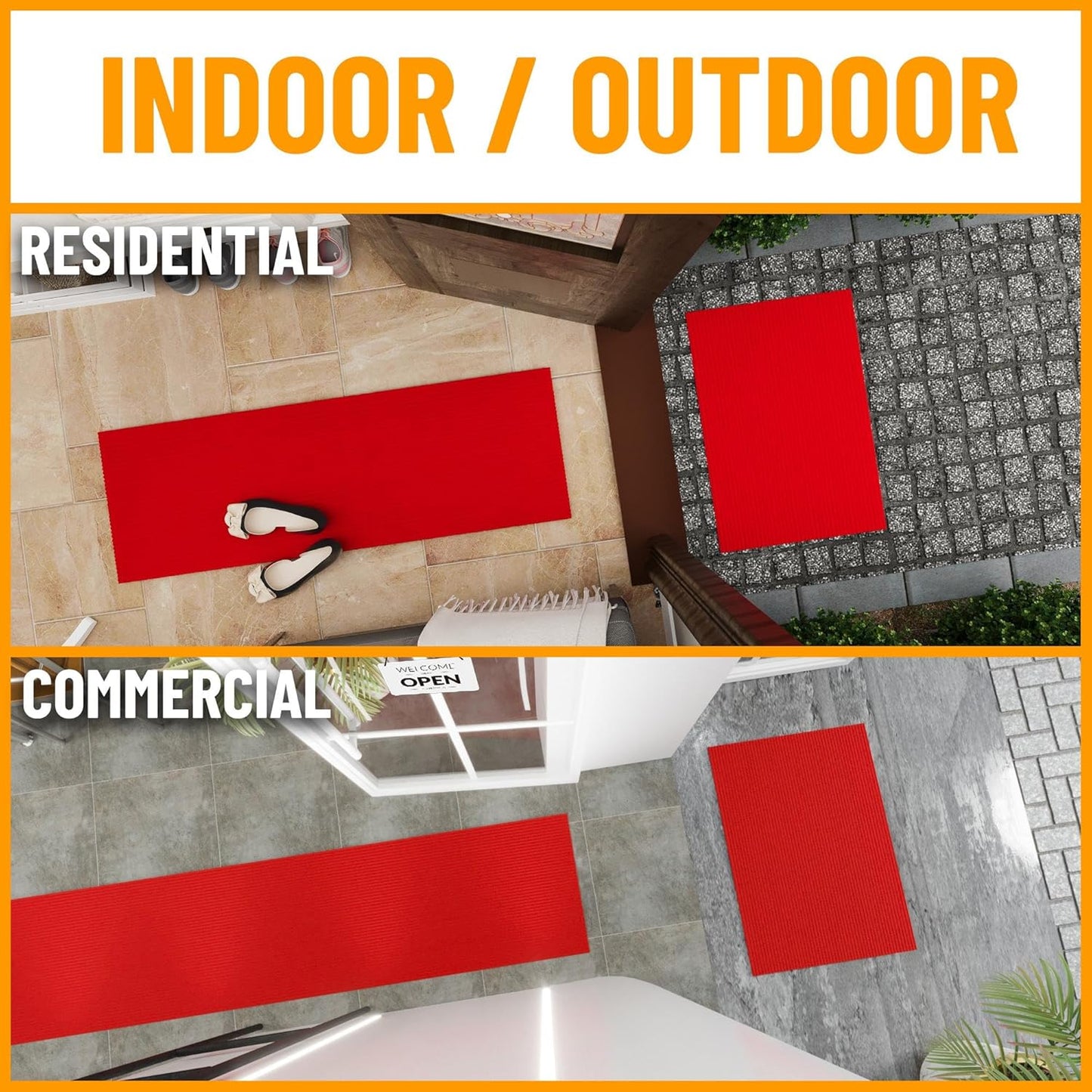 Ottomanson 3'11" x 16' Hallway Runner with Scraper Pile - Extra Durable Non-Slip Rug Mat for Indoor & Outdoor Use - Ideal for Kitchen, Entryway & Garage - High-Traffic Carpet, Red