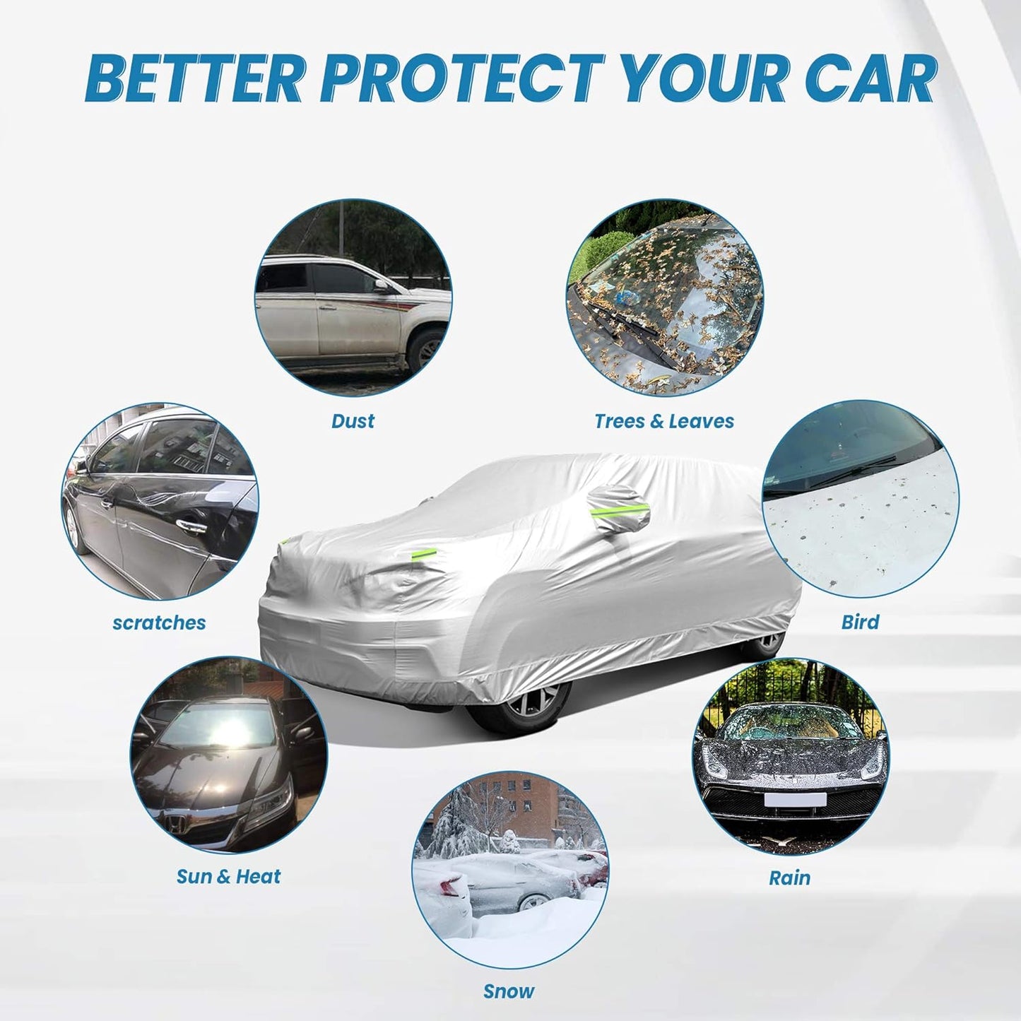 Car Cover Waterproof All Weather, GORDITA Full Exterior Covers with Mirror Pocket, Outdoor Car Cover UV Snow Rain Wind Dust All Weather Outdoor Protection Universal Fit SUV Length 189-204'' inch