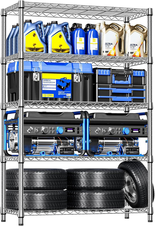 IZEUK 1147 LBS Garage Shelving Wide Storage Shelves Metal Shelves Heavy Duty Adjustable Utility Shelf Rack (Black, 4 Tiers, 15.7" D x 33.5" W x 59.5" H)