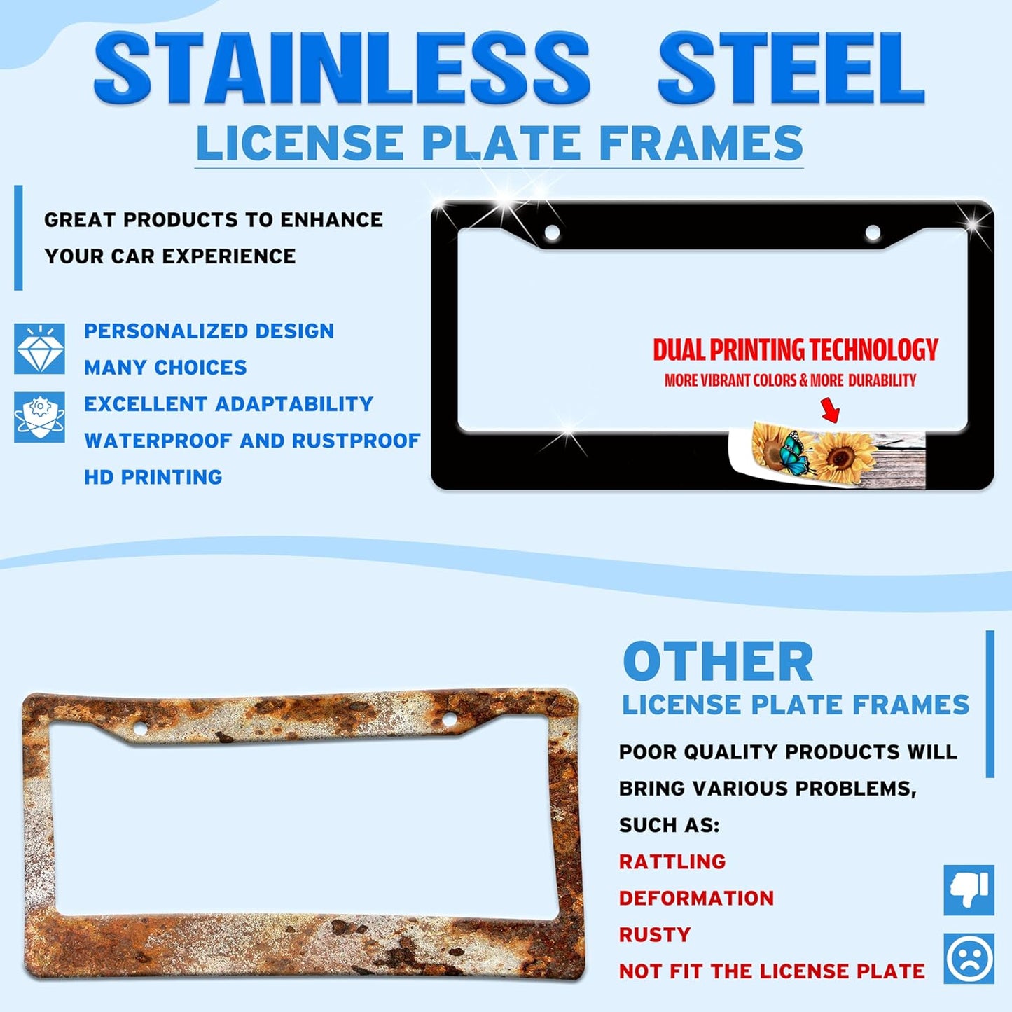 Realtor I Sell Houses License Plate Frame Funny House License Plate Holder for Front or Rear Car Tags Stainless Steel Car Decoration with Screws 6.3 X 12.2 in