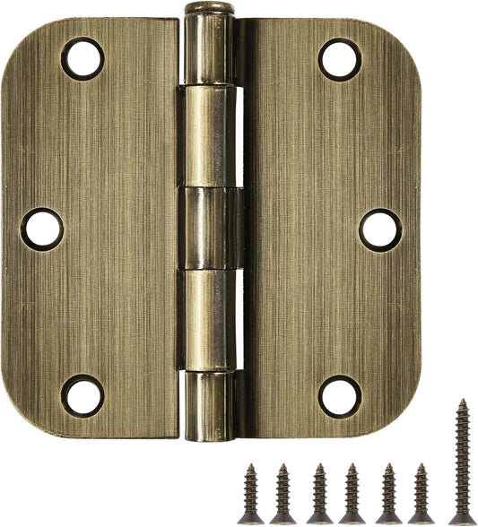 6 Pack Antique Brass Door Hinges 3.5 Inch Black Interior 3 1/2" Rounded 5/8" Radius Standard Residential Bedroom Indoor for Doors 3 ½" Hardware Control House Home Decor Essentials Acessories