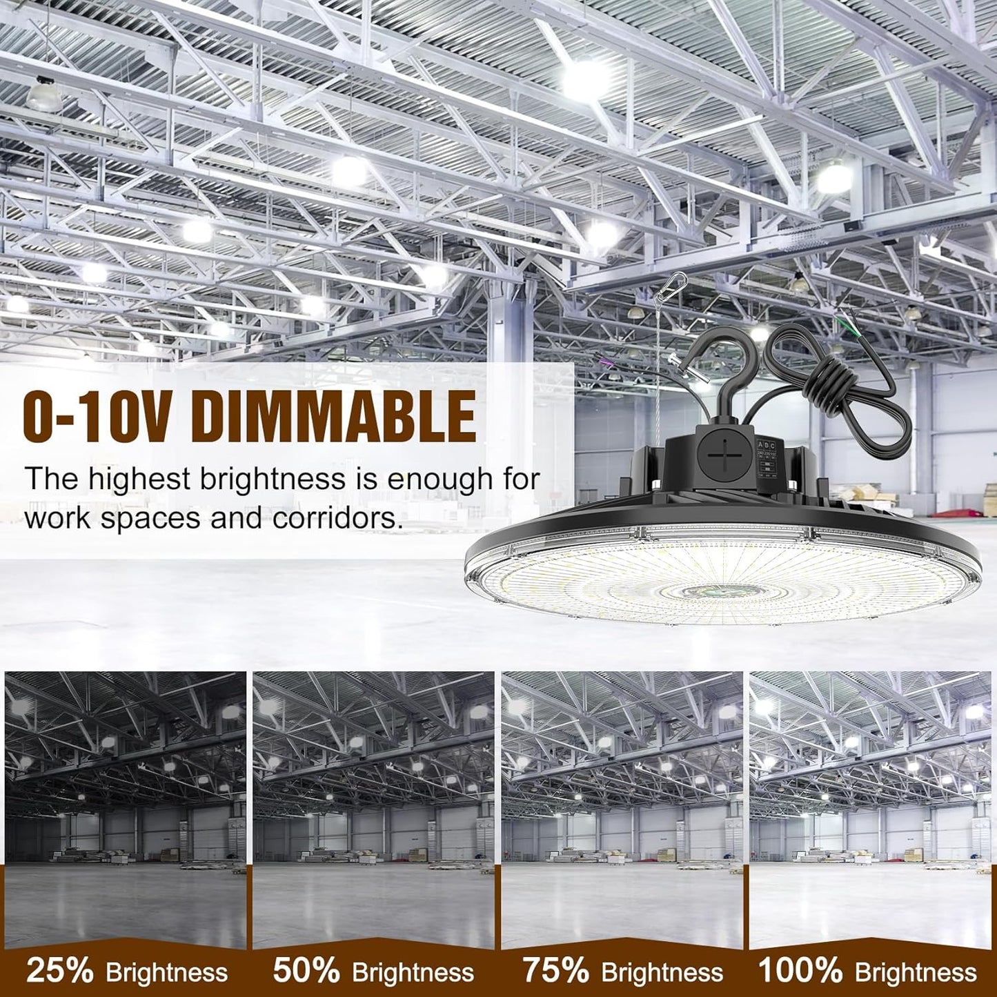 9 Pack 480V LED High Bay Light UL DLC Listed UFO Light 240W 200W 150W Adjustable, Dimmable High Bay LED Shop Lights 5000K Daylight, IP65 Commercial Bay Lighting for Warehouse Factory