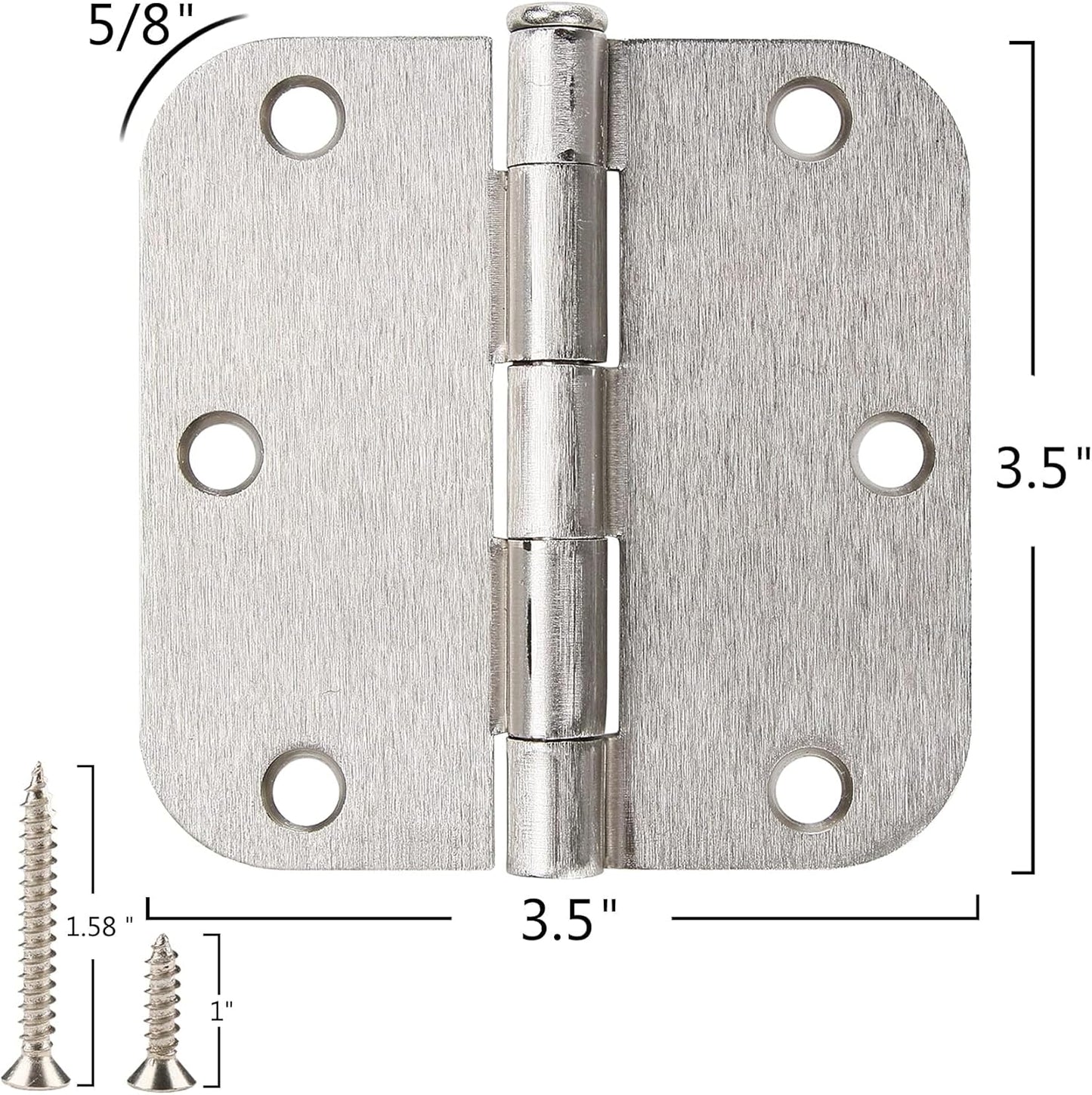 36 Pack Rounded Brushed Nickel Door Hinges 3.5 Inch x 3 ½" 5/8" Radius 3 1/2" Satin Hinge Flat Bifold Easy Install for Bed Room Pantry Clean Glass Glass French Interior Wood Doors,Table,Hardware
