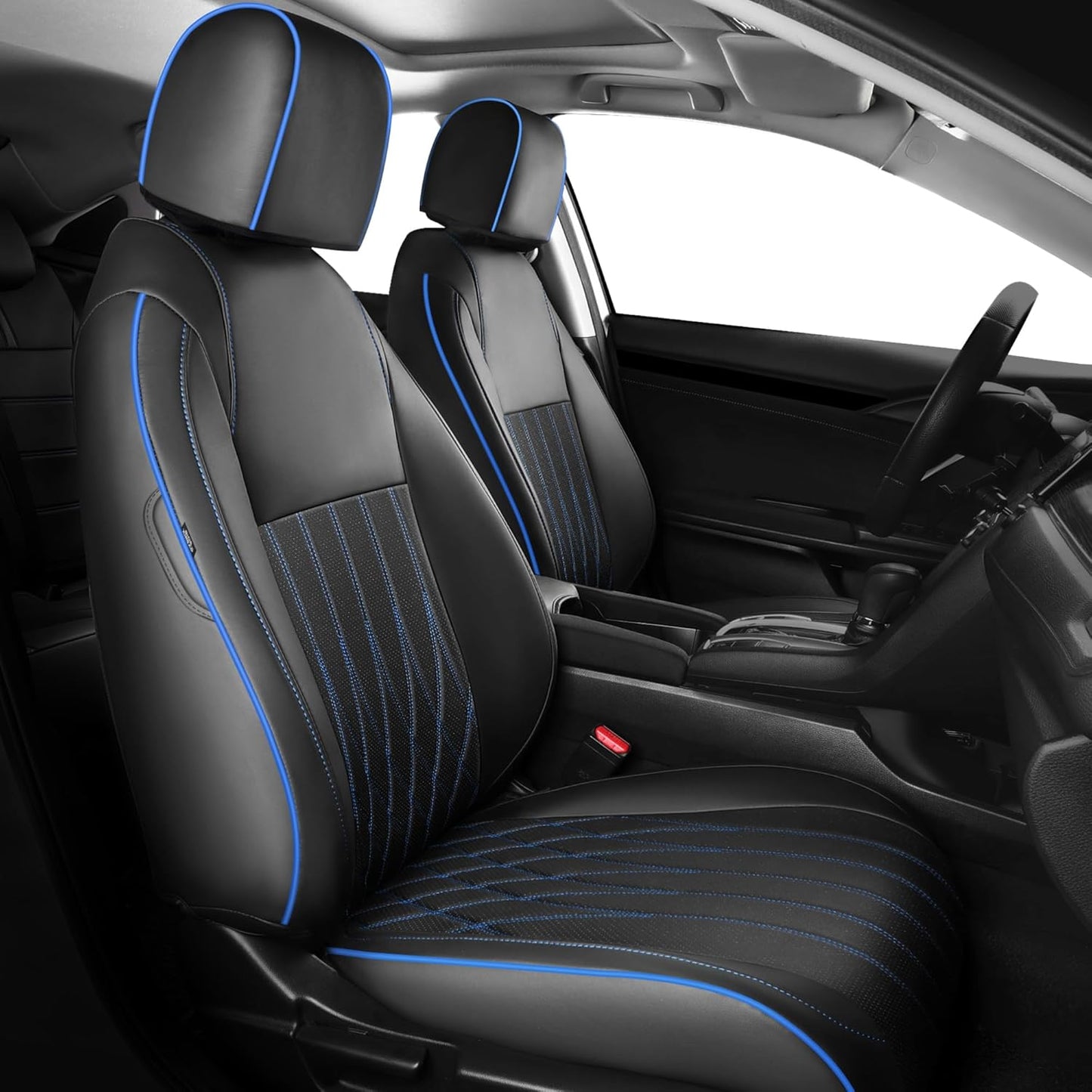 Seat Covers for Honda Civic Sedan 4DR Sedan EX 2022 2023 2024 2025.Faux Leather Car Seats Cover Full Set (Rear Row 40/60 Split & Folding Backrest)-BlackBlue