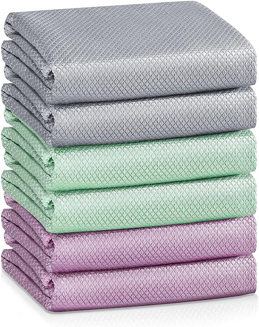 Fish Scale Streak Free Magic Glass Window Car Mirror Microfiber Cleaning Cloth Cleaner Cloths,Lint Free Stainless Steel Windshield Shower Cleaning Cloth,Miracle Polishing Towels Shiny Wipes,Pack 6,Mix