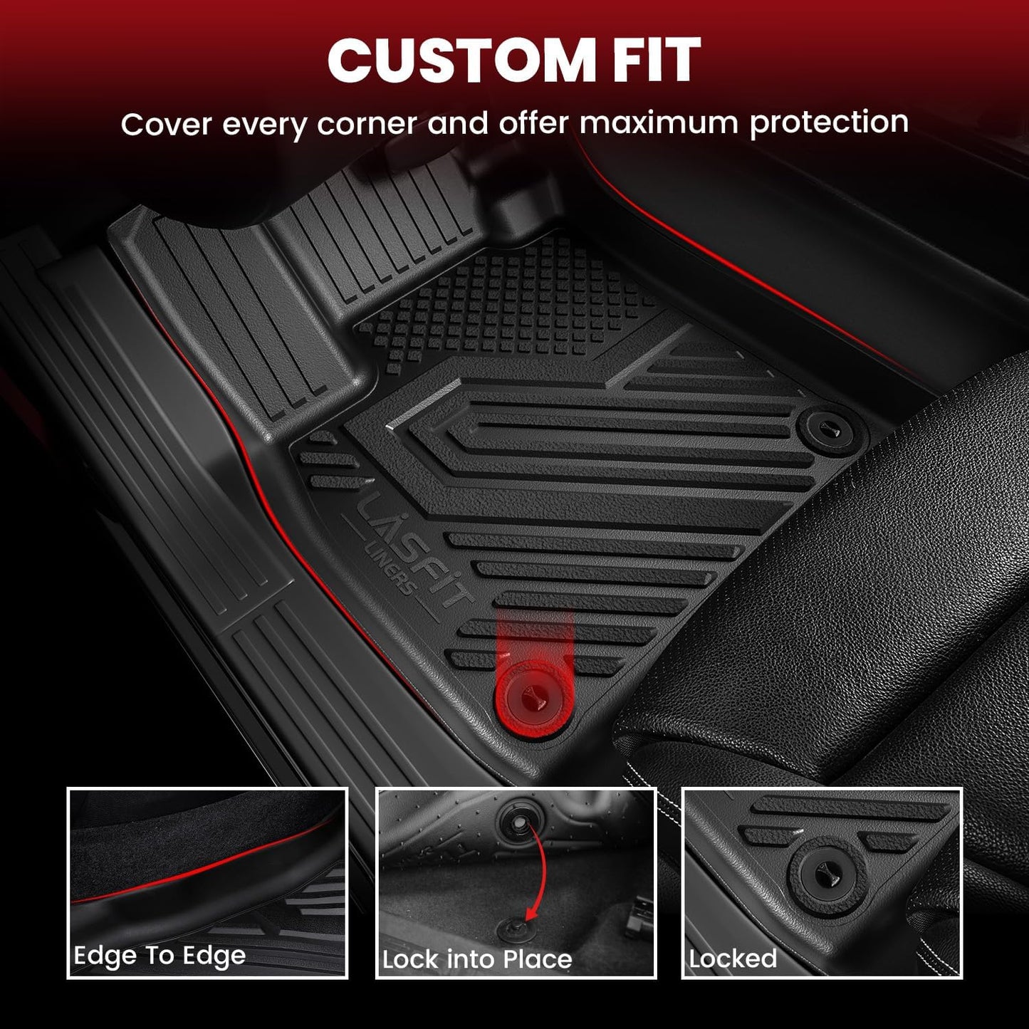 LASFIT Floor Mats Custom Fit for Toyota Land Cruiser 2024 2025, All-Weather Protection TPE 1st & 2nd Row Car Liners for Toyota Accsessories, Black Odor-Less Easy to Clean