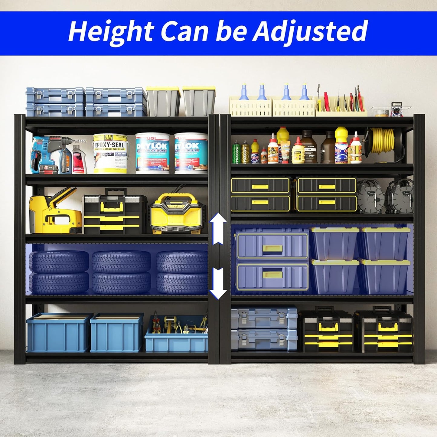 Metal Storage Shelving Heavy Duty, Shelves Unit for Garage, Adjustable 5 Tier Storage Rack, Industrial Utility Shelf for Garage, Warehouse, Basement, Kitchen,15.7"D x 31.5"W x 63"H, Black