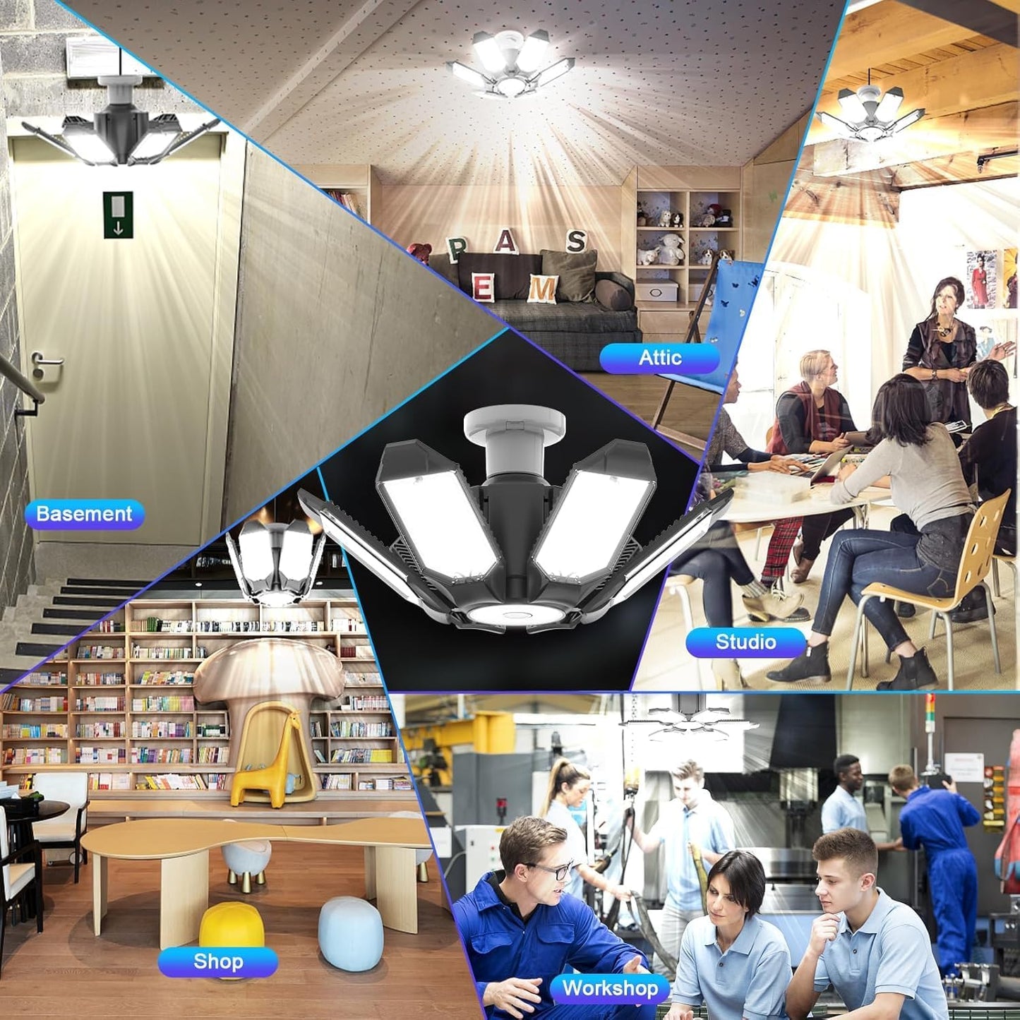 4 Pack LED Garage Lights,220W Super Bright Ceiling Led Shop Lights,Deformable Scew in E26 Base Garage Light for Basement Warehouse Workshpo