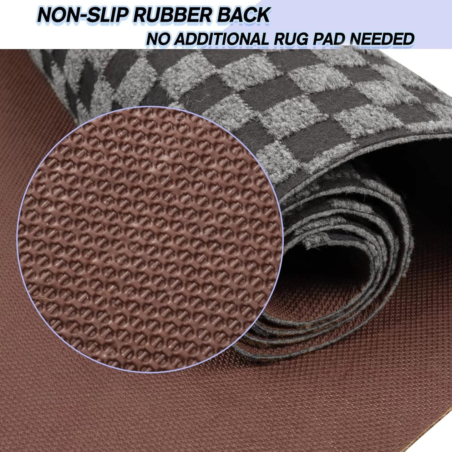 Custom Size Backed Non-Slip Area Rugs Runner, Easy Clean, Waterproof Runner Rugs for Hallway Entryway, Kitchen, Laundry, 4FT x 63FT, Gray Checkered