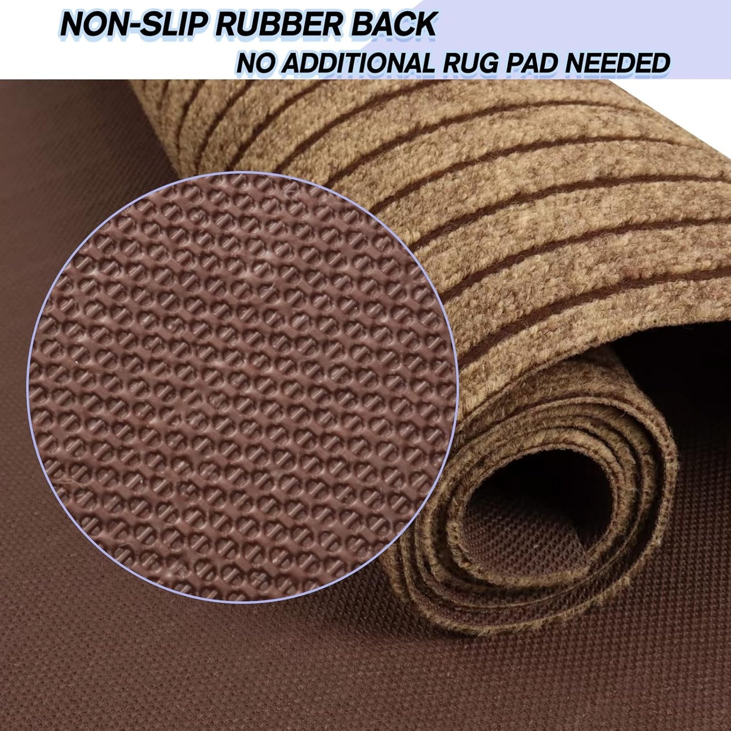 Custom Size Backed Non-Slip Area Rugs Runner, Easy Clean, Waterproof Runner Rugs for Hallway Entryway, Kitchen, Laundry, 2FT x 62FT, Brown Stripe