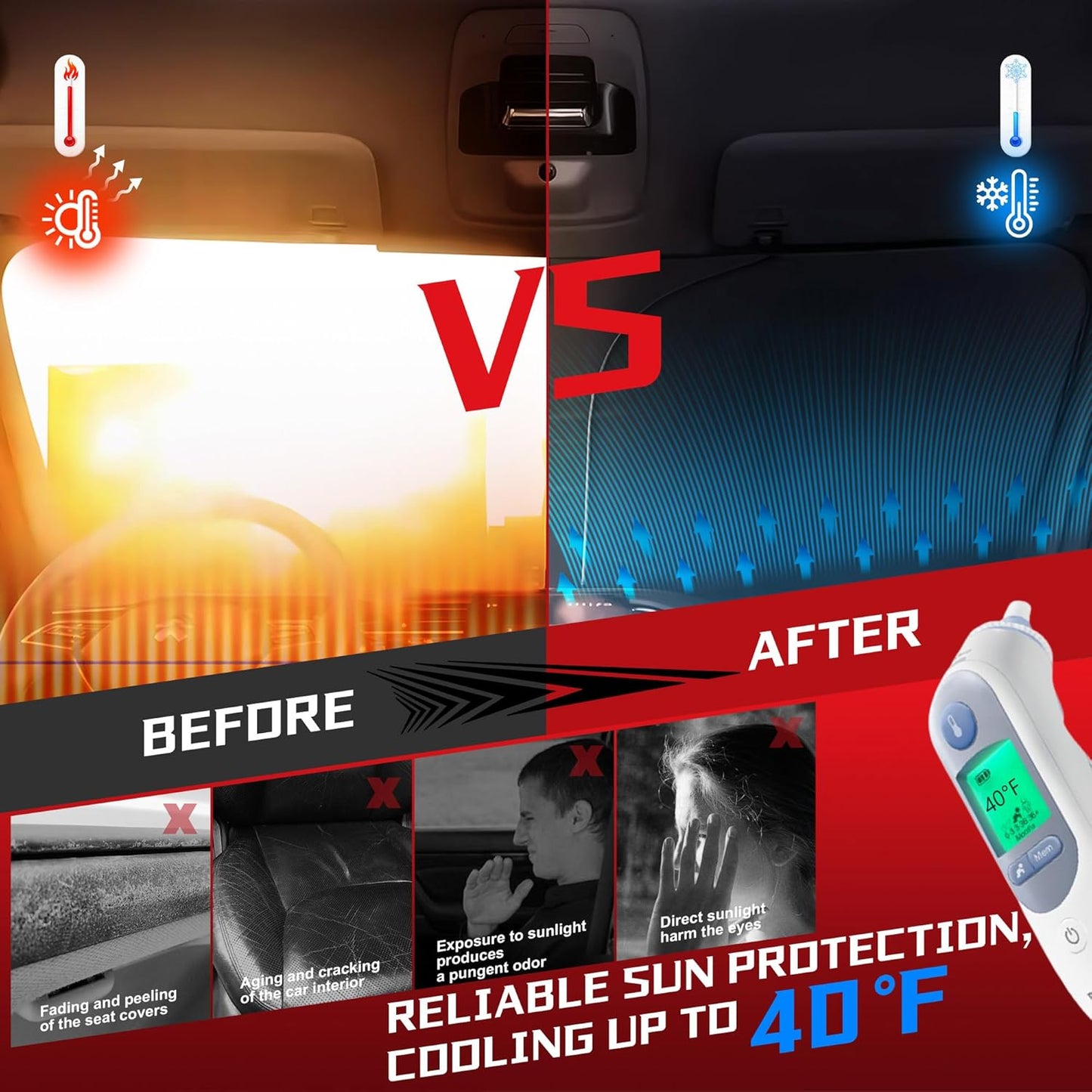 Windshield Sun Shade for 2019-2025 GMC Sierra 1500 2500 3500 Foldable Sun Sunshade for Car Front Window Blocks UV Rays and Heat Automotive Interior Protector Custom Fit Accessories
