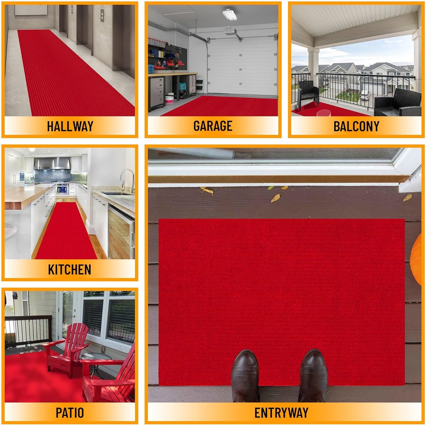 Ottomanson 2'7" x 7' Hallway Runner with Scraper Pile Extra Durable Non-Slip Rug Mat for Indoor & Outdoor Use - Ideal for Kitchen, Entryway, Patio & Garage - High-Traffic Carpet, Red