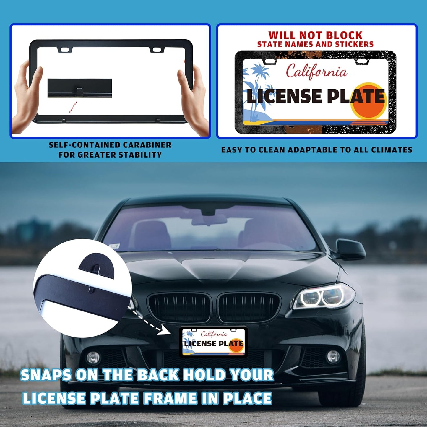 Moon Phases License Plate Frame Starry Sky Forest Moon License Plate Holder for Front or Rear Car Tags Stainless Steel Funny Car Decoration with Screws 6.3 X 12.2 in