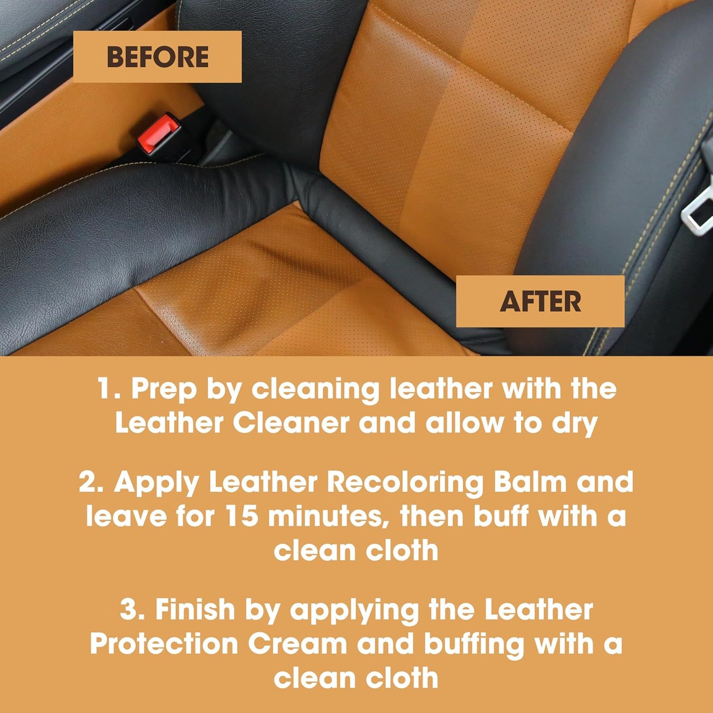 Furniture Clinic Leather Complete Restoration Kit | with Leather Recoloring Balm, Cleaner, 2-in-1 Protection Cream & Conditioner, Sponge, and Cloth | Repair Kit for Furniture (Medium Brown)