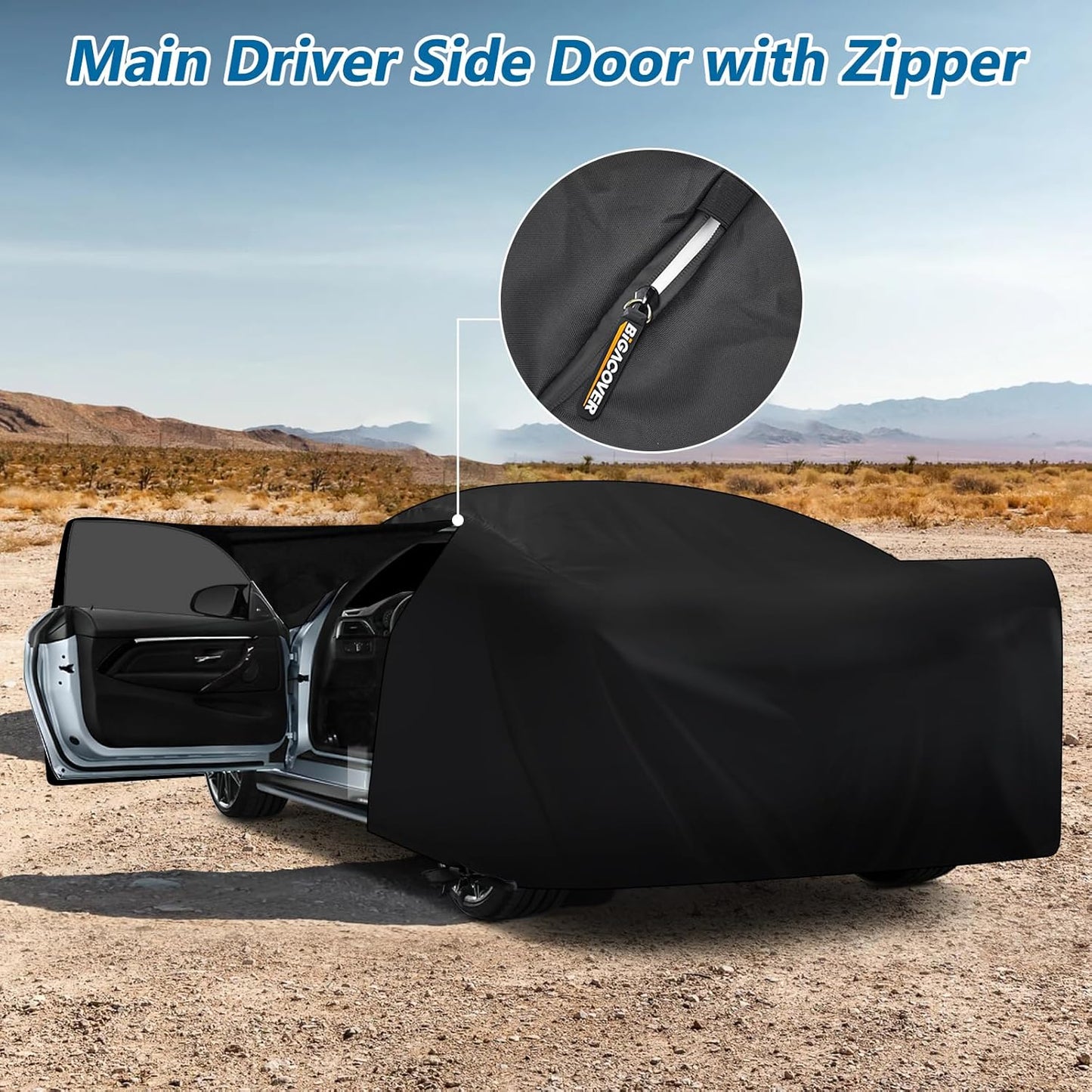 Waterproof Car Covers for Chevrolet II Nova/Nova SS 350/350 SC Sedan/Coupe 1962-1974,420D Oxford Cloth Sun Heat Protection Outdoor Full Covers with Driver Side Zipper Windproof Heavy Duty All Weather
