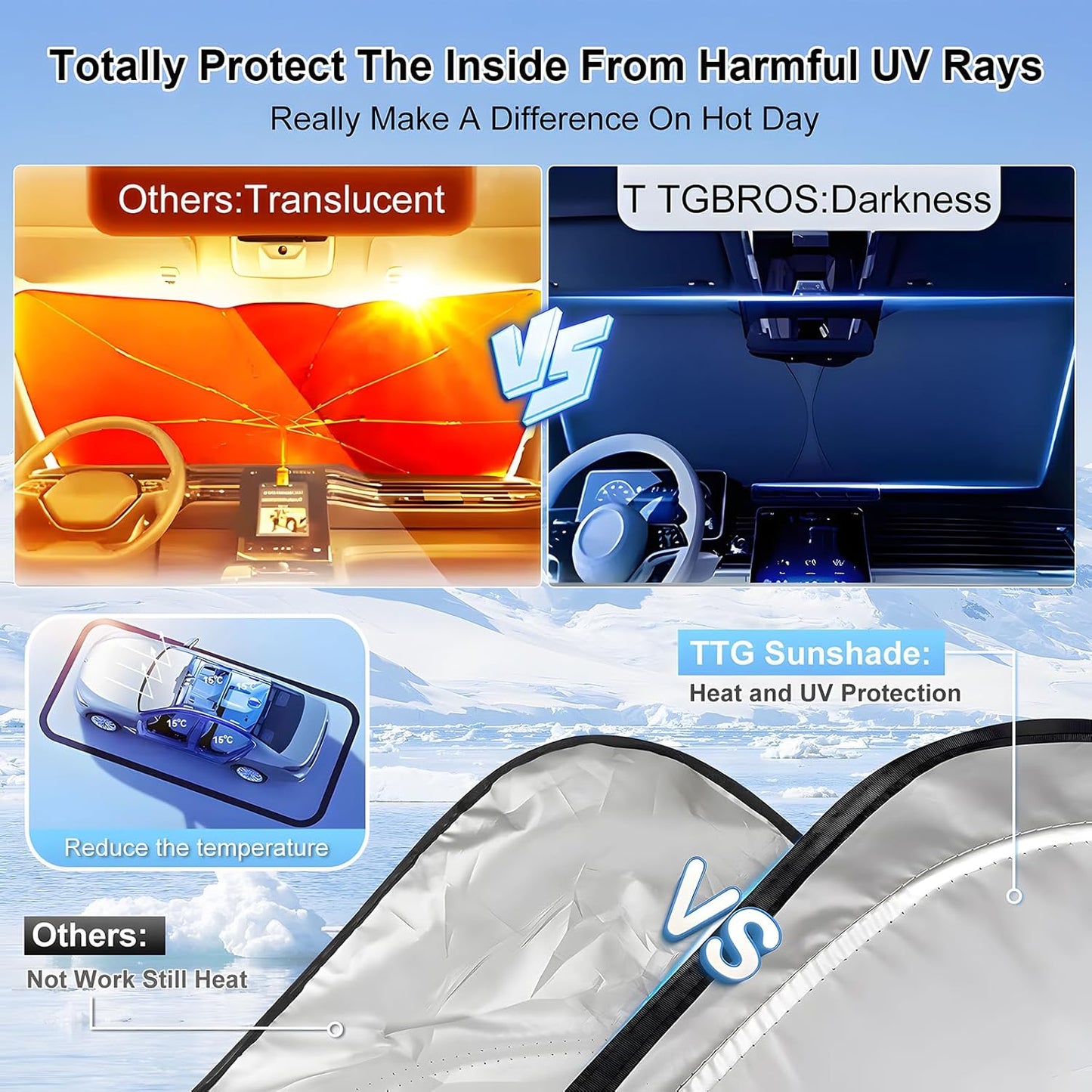 T TGBROS Windshield Sun Shade for Ford Explorer 2020-2025 Accessories Foldable Sun Shield Front Window Sunshade Cover Sun Visor Cover Block Heat and Sun Protection