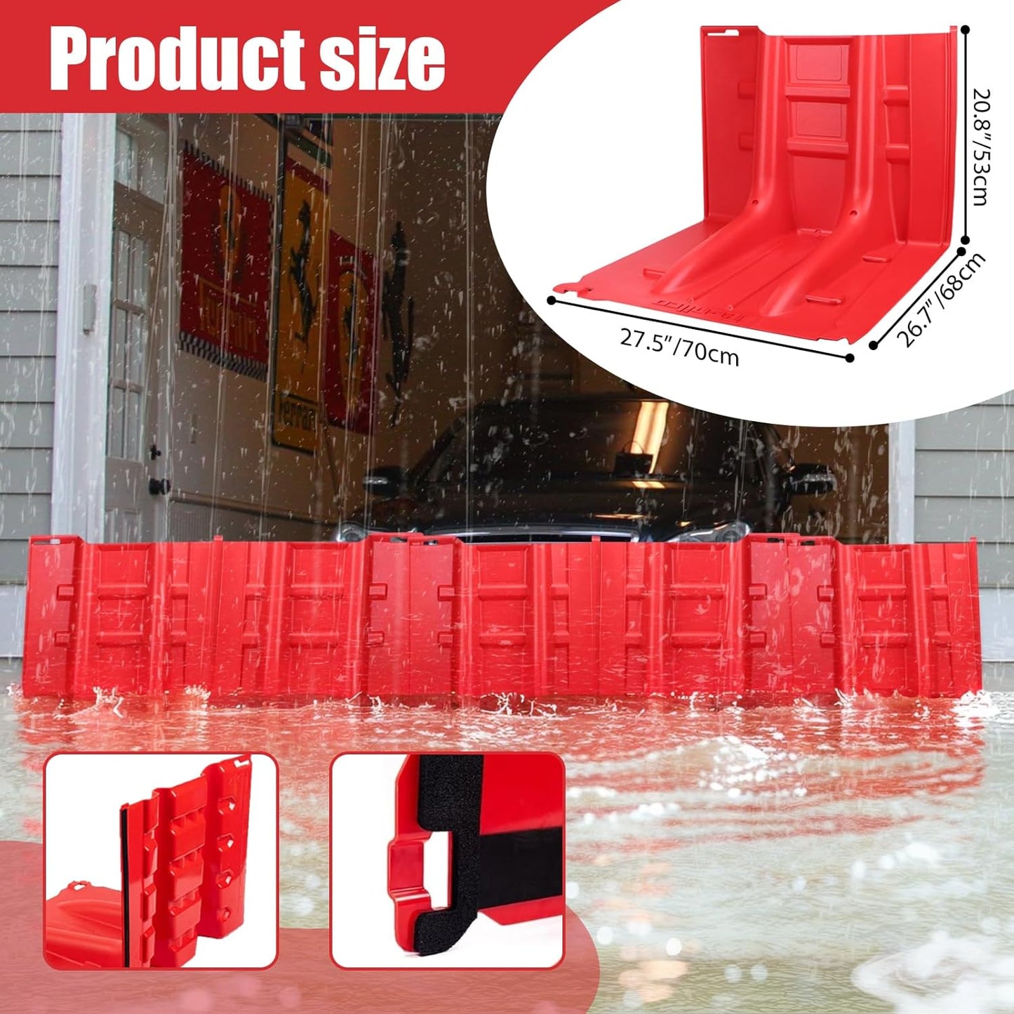 Flood Prevention Barrier, ABS L-Type Baffle Water Barrier Reusable, Door Flood Barriers for Home, Removable Combined for Garage Doors, Warehouses, Basements and School (15pcs)