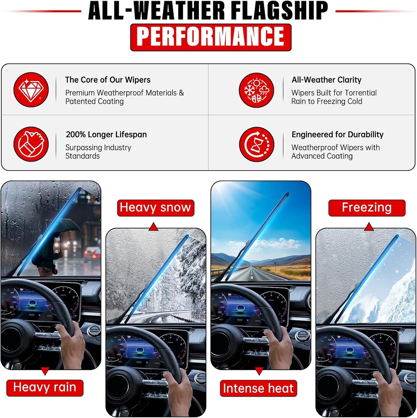 Windshield Wiper Blades Replacement for 2007-2017 Jeep Wrangler 2008-2018 Wrangler JK Original Factory Quality Front Rear Wipers Blade Set for My Car - 15" 15" 13" (Pack of 3)