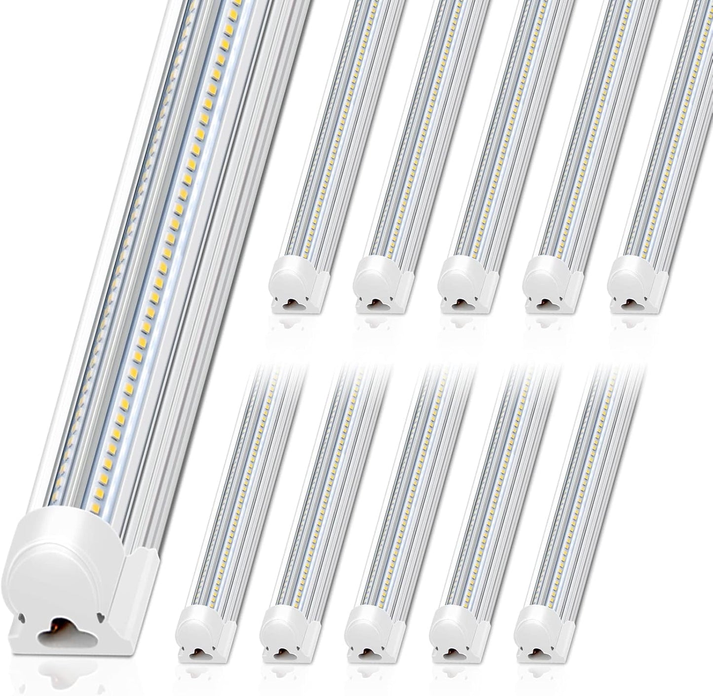 Barrina 8FT LED Shop Light, 100W 15000LM 5000K, Clear Cover Linkable LED Tube Lights, V Shape Integrated T8 Lighting, Ceiling Lights for Garage, Warehouse, Workshop, ETL Listed,10 Pack