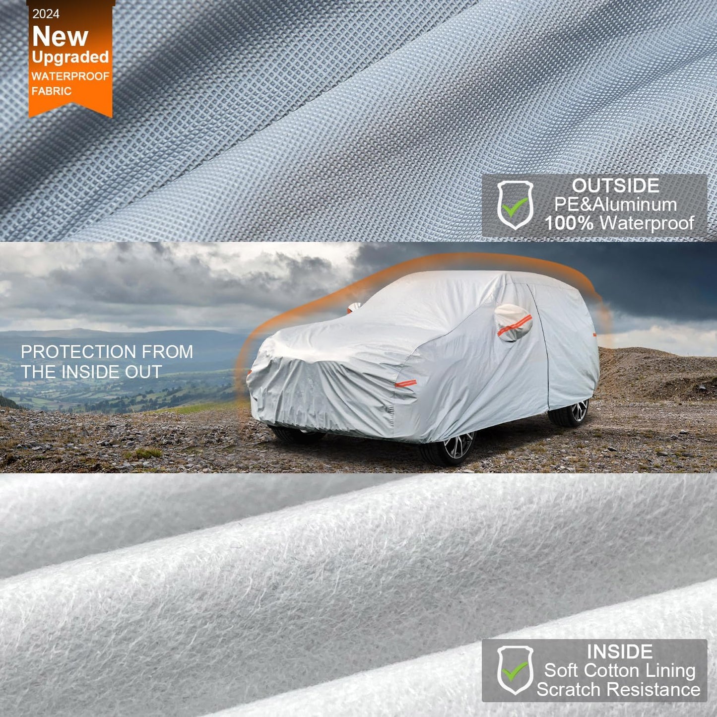 Kayme 6 Layers SUV Car Cover Waterproof All Weather for Automobiles, Outdoor Full Size Cover Rain Sun UV Protection with Zipper Cotton, Universal Fit for SUV Jeep (182-190 inch)