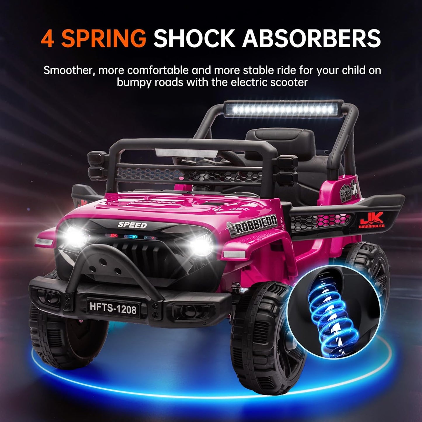 12V Ride on Electric Truck Car for Kids, 12V Kids Electric Vehicles w/Remote Control, Four-Wheel Suspension, USB, Bluetooth, Power Display, Lights, Battery Powered Ride on Toys for Boys Girls (Pink)