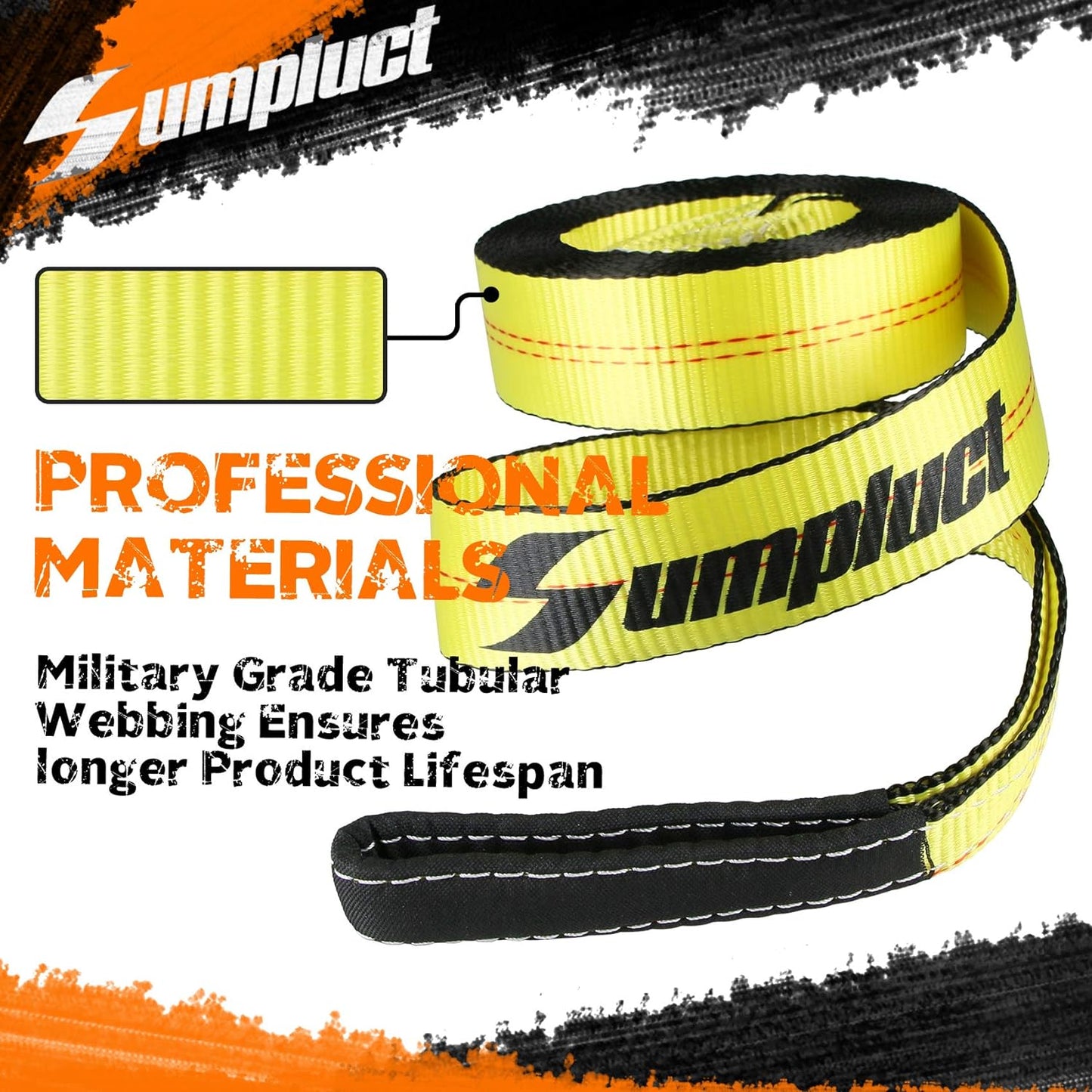 Recovery Tow Strap 2in X 20ft Heavy Duty 20,000 lbs Break Strength, Use for Emergency Towing Rope, Tree Saver, Winch Extension, Triple Reinforced Loops, Protective Sleeves,Car Accessories