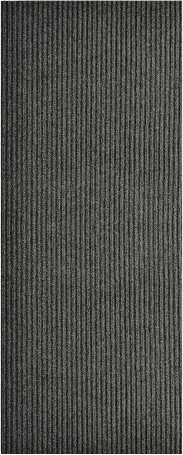 iCustomRug Spartan Weather Warrior Indoor/Outdoor Utility Ribbed Carpet Runner with Non-Slip Thermoplastic Rubber Backing, 3ft X 46ft in Charcoal