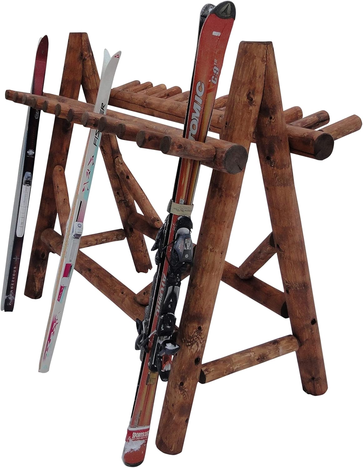 22-Place Freestanding Ski Log Racks, Pole Ski Holders, Garage Racks for Organization, Pole Stands, Snowboard Rack Garage, Snow Skis Sports Storage - Canyon Brown