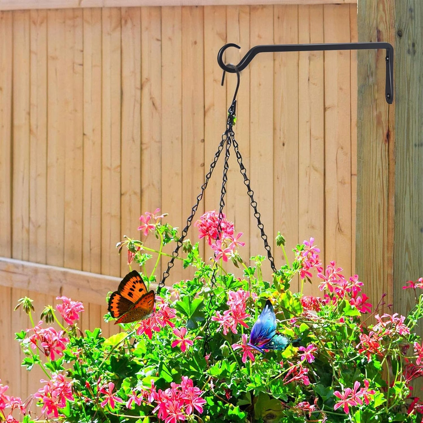 2 Pack Premium Forged Wall Hook, Sturdy Hanging Plant Bracket, Elegant Hook for Bird Feeders, Planters, Lanterns, Wind Chimes Indoor Outdoor, Upgrade Black, 12 Inch