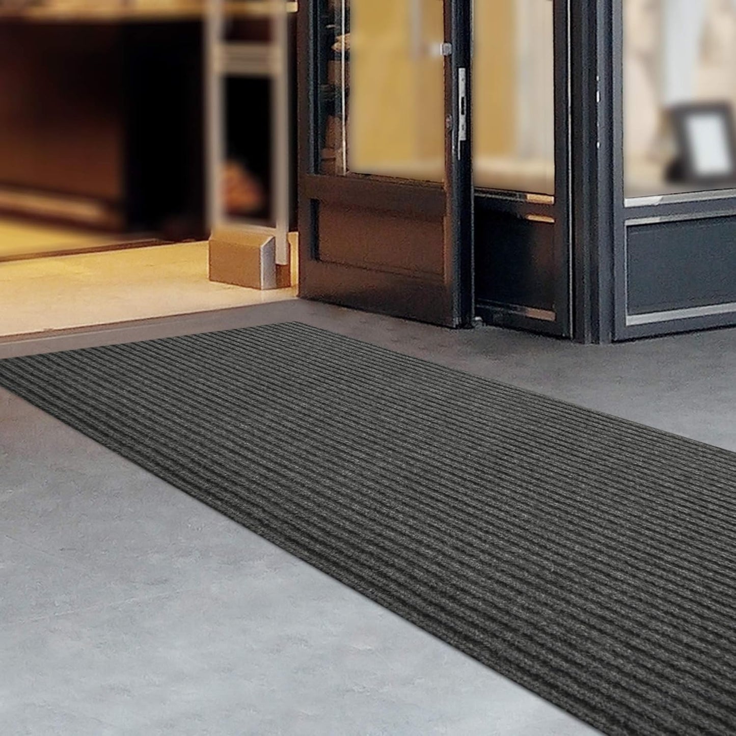 iCustomRug Spartan Weather Warrior Duty Indoor/Outdoor Utility Ribbed in 3ft,4ft,6ft Widths 70 Custom Sizes with Natural Non-Slip Rubber Backing 4'X9' in Charcoal