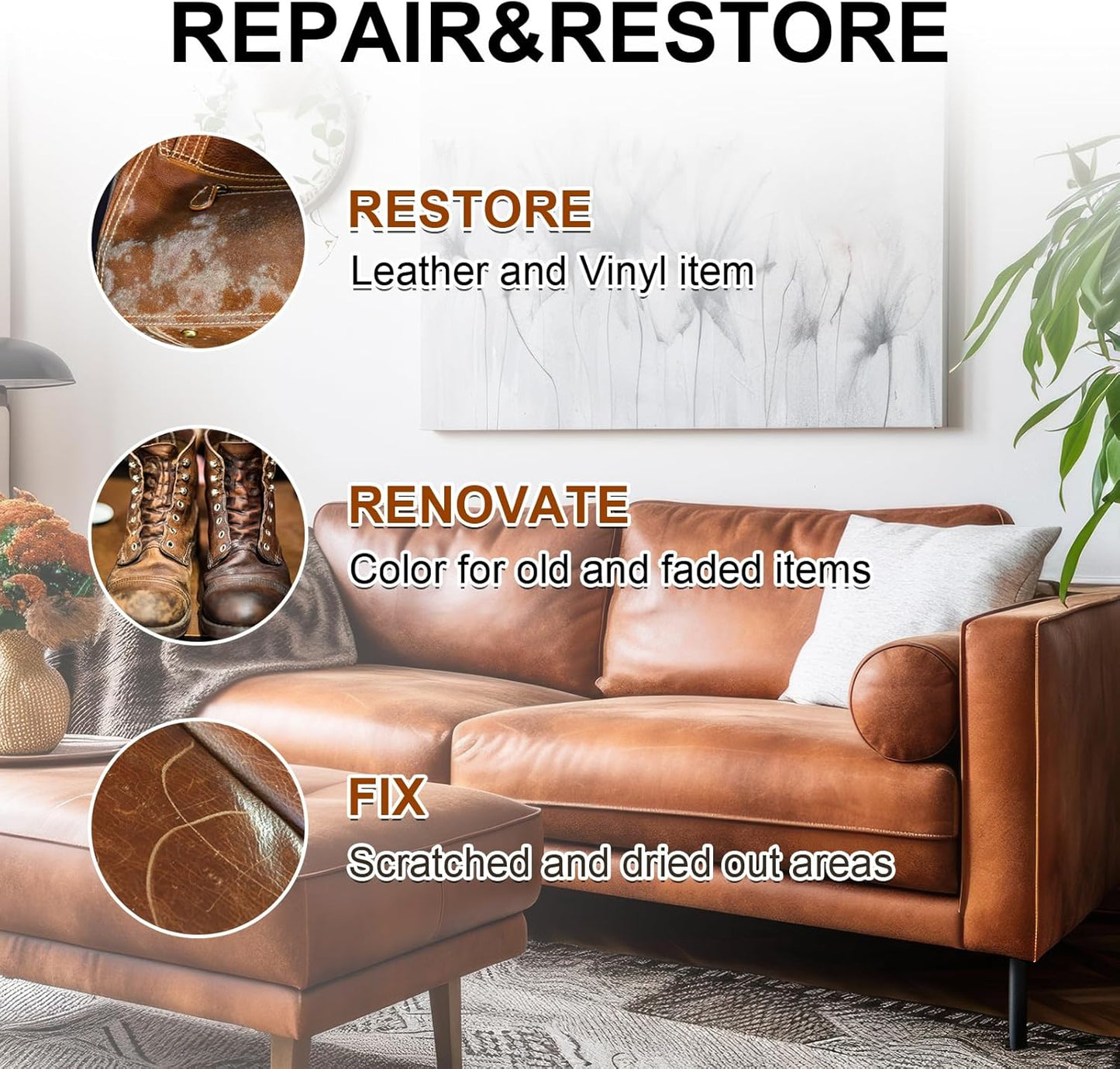 Leather Recoloring Balm Set,Leather Cleaner Restore Conditioner Mink Oil for Leather Repair Kit for Furniture Couches -Revives Repairs Scratches Leather Dye Furniture Polish (White)