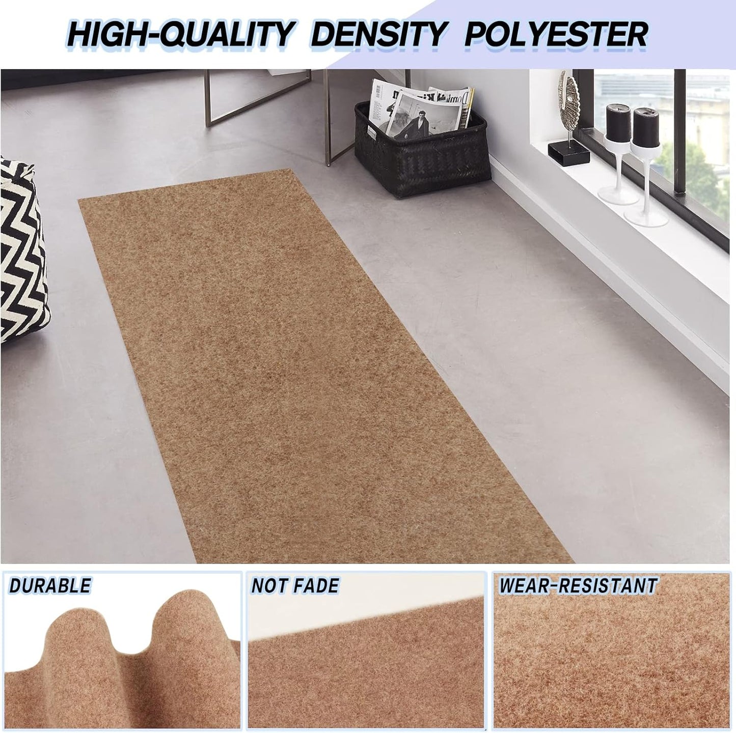 Custom Size Backed Non-Slip Area Rugs Runner, Easy Clean, Waterproof Runner Rugs for Hallway Entryway, Kitchen, Laundry, 4FT x 47FT, Beige