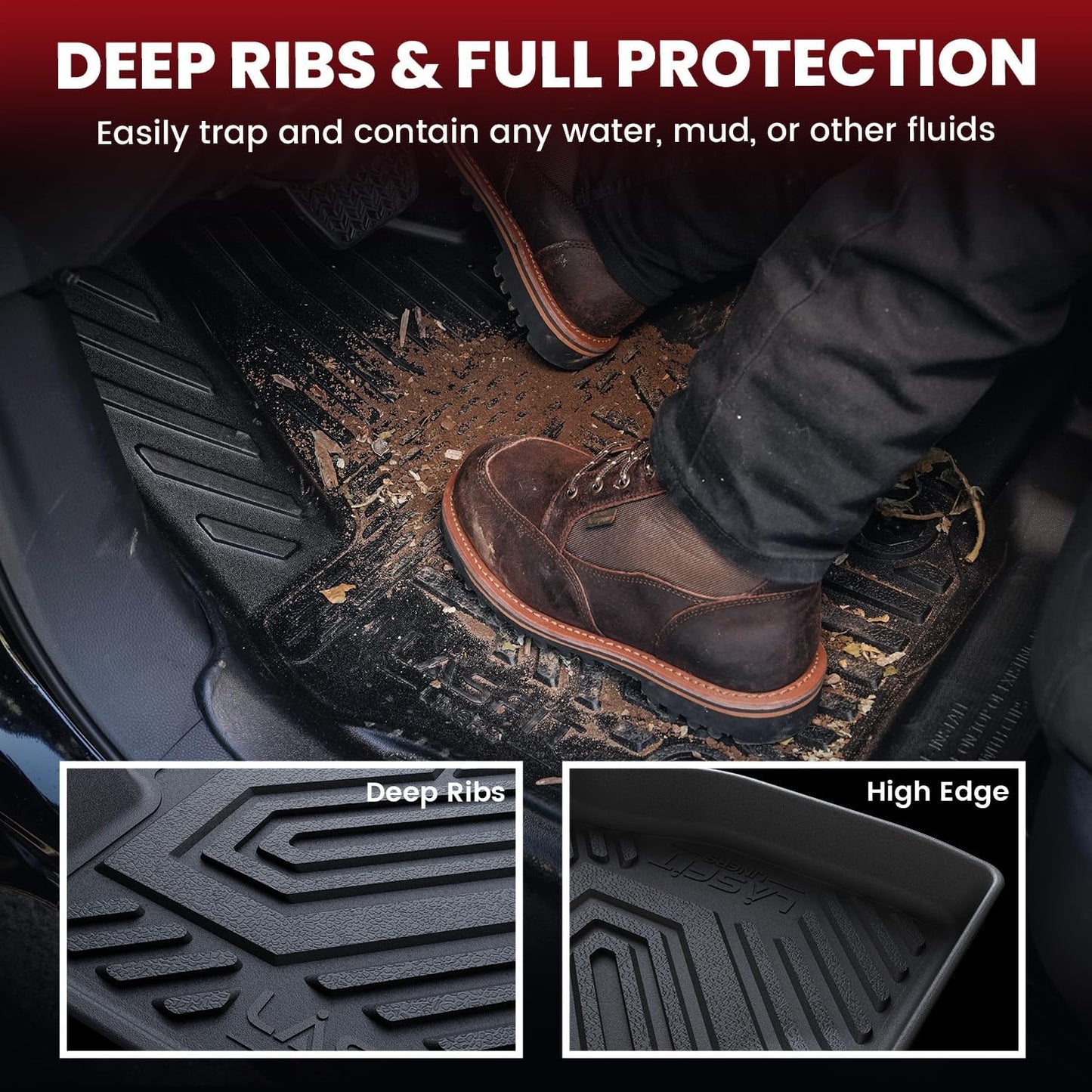 LASFIT Floor Mats for Honda HRV 2016 2017 2018 2019 2020 2021 2022, All Weather TPE Custom Fit HR-V Floor Liner Accessories, 1st & 2nd Row, Black