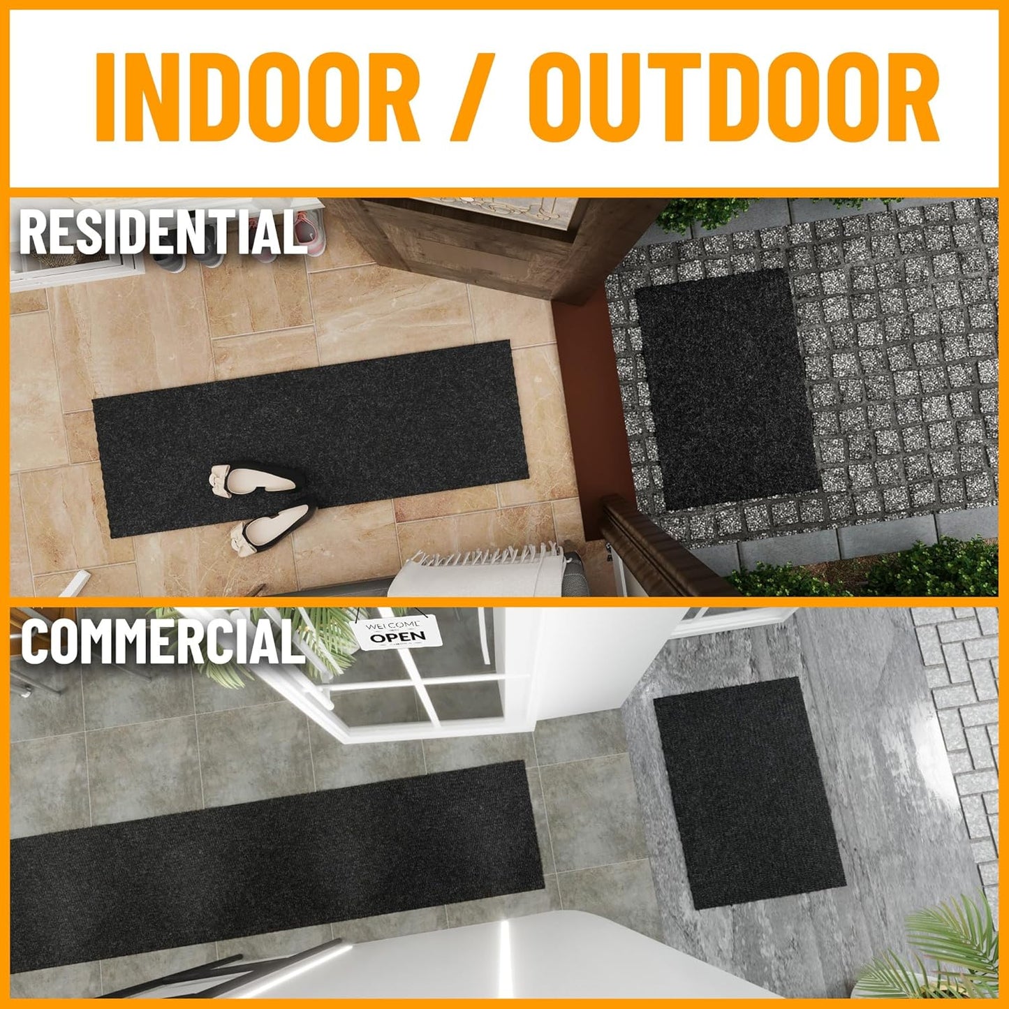 Ottomanson 2'7" x 42' Hallway Runner with Scraper Pile - Extra Durable Non-Slip Rug Mat for Indoor & Outdoor Use - Ideal for Kitchen, Entryway & Garage - High-Traffic Carpet, Black