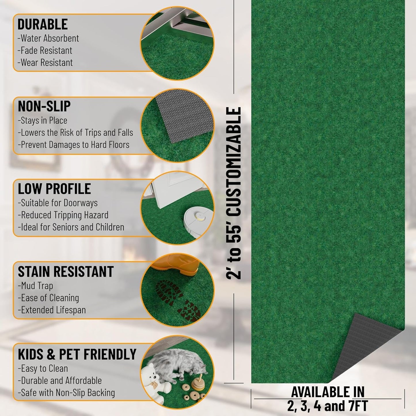 Ottomanson 2'7" x 13' Hallway Runner with Scraper Pile - Extra Durable Non-Slip Rug Mat for Indoor & Outdoor Use - Ideal for Kitchen, Entryway & Garage - High-Traffic Carpet, Green