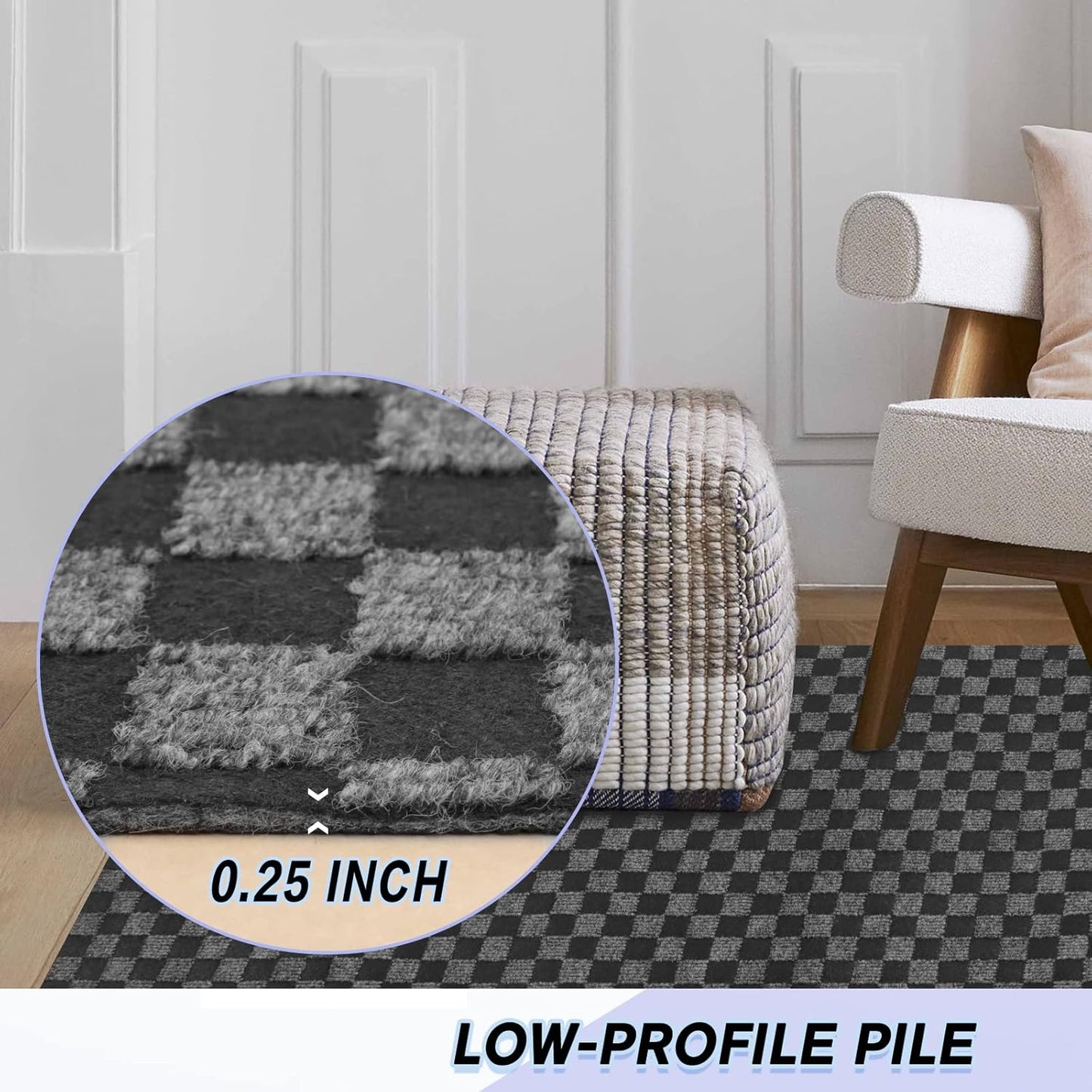 Custom Size Backed Non-Slip Area Rugs Runner, Easy Clean, Waterproof Runner Rugs for Hallway Entryway, Kitchen, Laundry, 3FT x 79FT, Gray Checkered