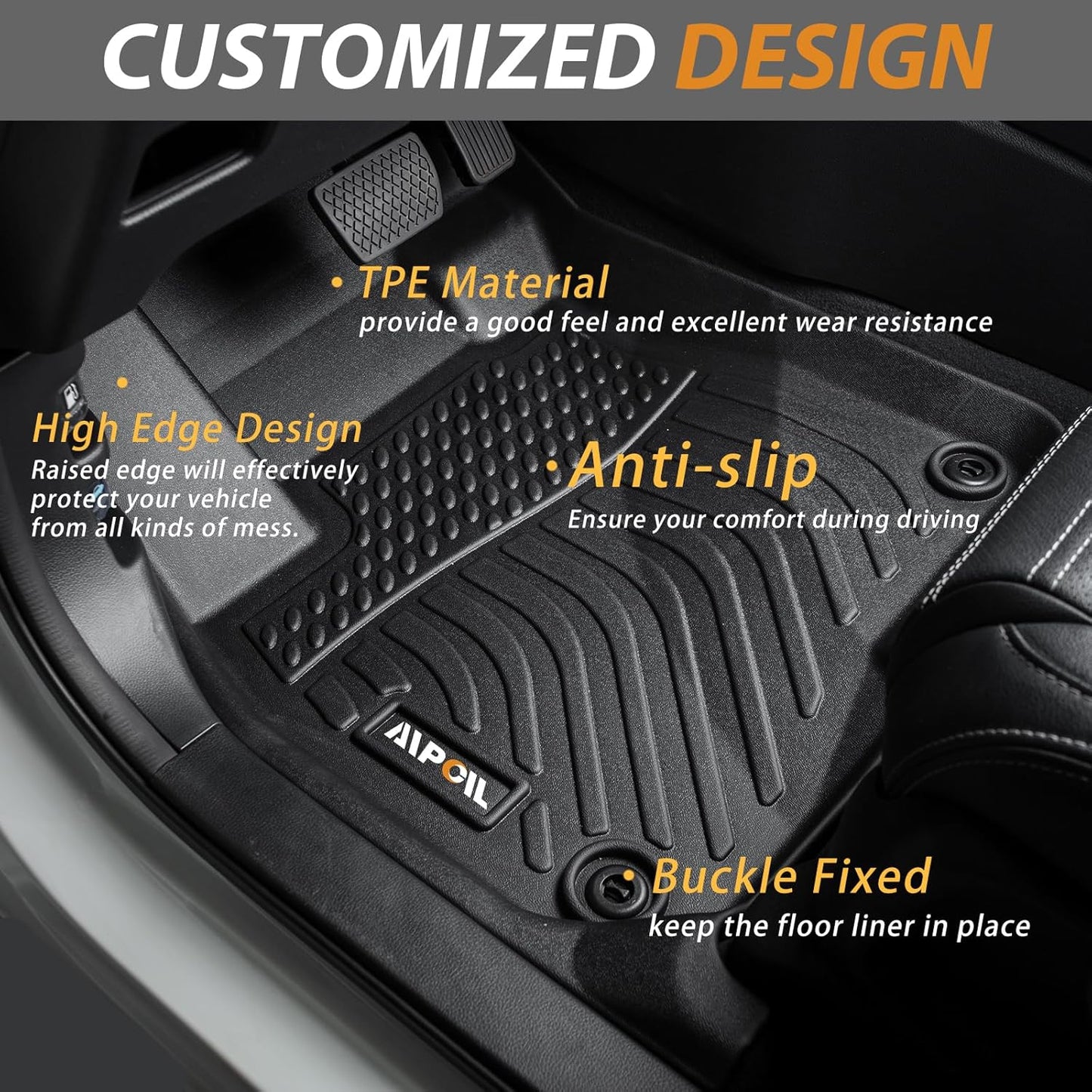 AIPOIL® Floor Mats & Cargo Liner Set for 2016-2022 BMW X1 All Weather Protection TPE Anti-Slip Automotive Full Set Custom Car Mats Accessories - Black