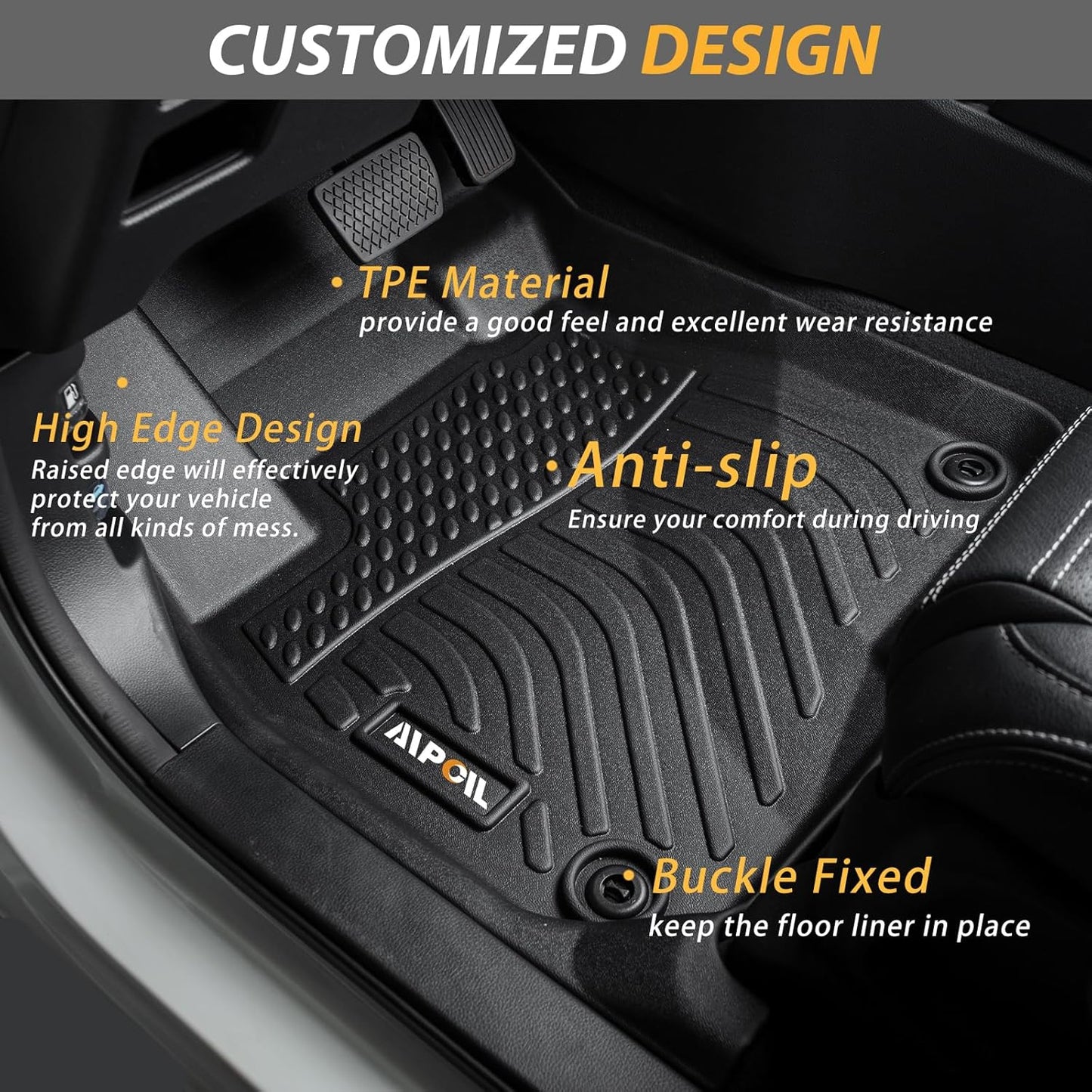 AIPOIL® Floor Mats & Cargo Liner Set for 2022-2024 2025 Toyota Corolla Cross FWD (Not for Hybrid) All Weather Protection TPE Anti-Slip Automotive Full Set Accessories - Black
