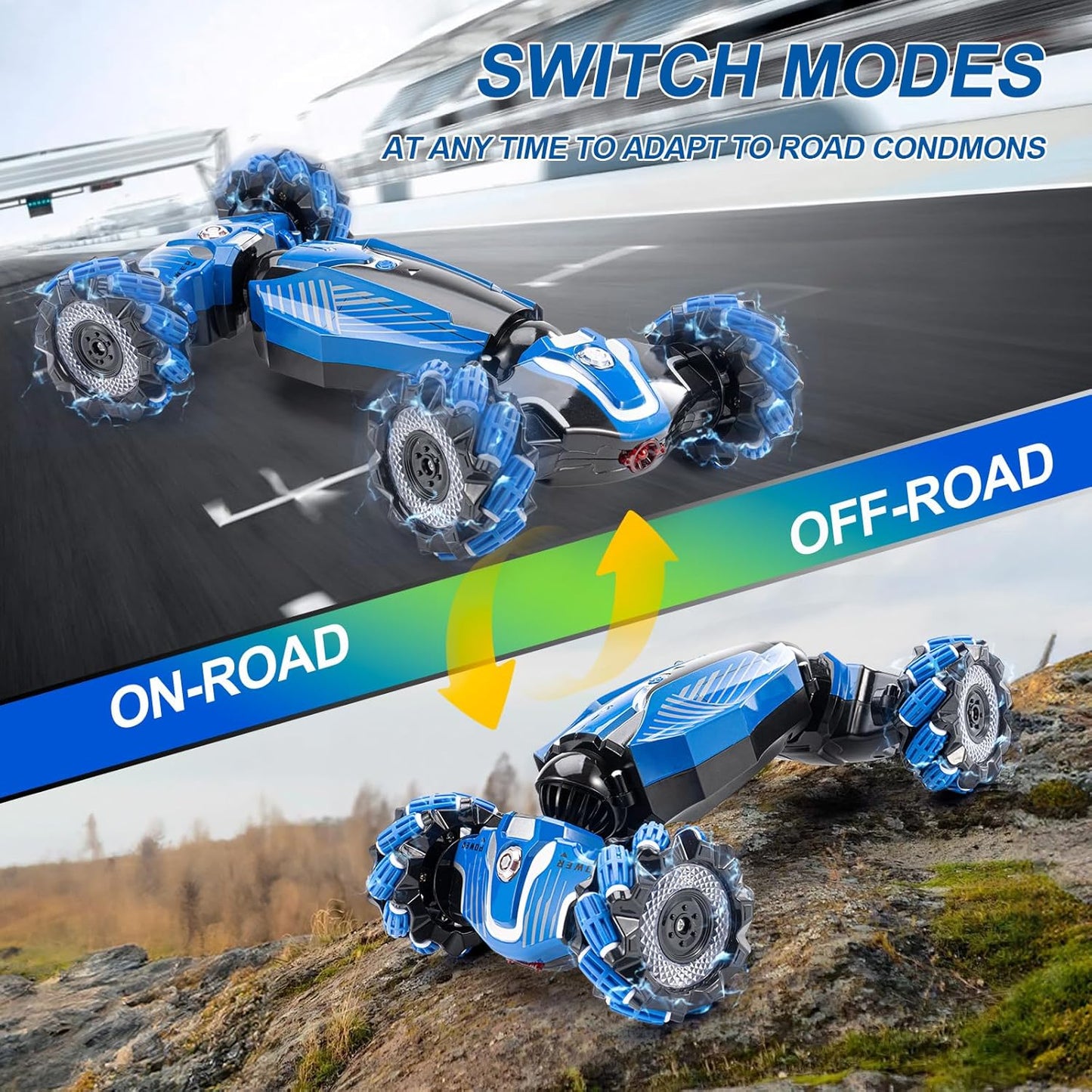 RC Stunt Car, 2.4GHz 4WD Drive Remote Controlled Gesture Sensor Toy Car, Hand Remote Control car with 360° Flipping Light and Music, Children's Toys for Boys and Girls Aged 5-13